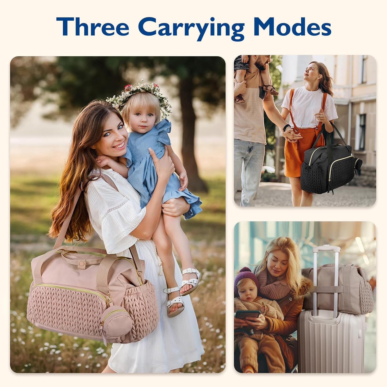 Sac à langer personnalisé de grande capacité pour maman, organisateur pour couches de bébé, sac à suspendre pour poussette, pour femmes enceintes, mode (noir)