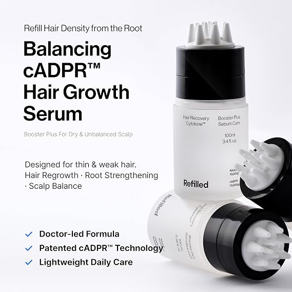 Refilled cADPR Booster Plus Balancing Hair Growth Serum | Lightweight Moisture Scalp Care for Thin & Weak Hair | Non-Greasy Care with Built-In Scalp Massager | Cytokine, Biotin for Dry Scalp