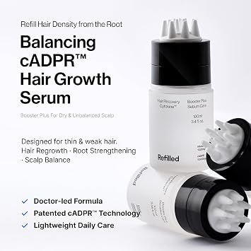 Refilled cADPR Booster Plus Balancing Hair Growth Serum | Lightweight Moisture Scalp Care for Thin & Weak Hair | Non-Greasy Care with Built-In Scalp Massager | Cytokine, Biotin for Dry Scalp