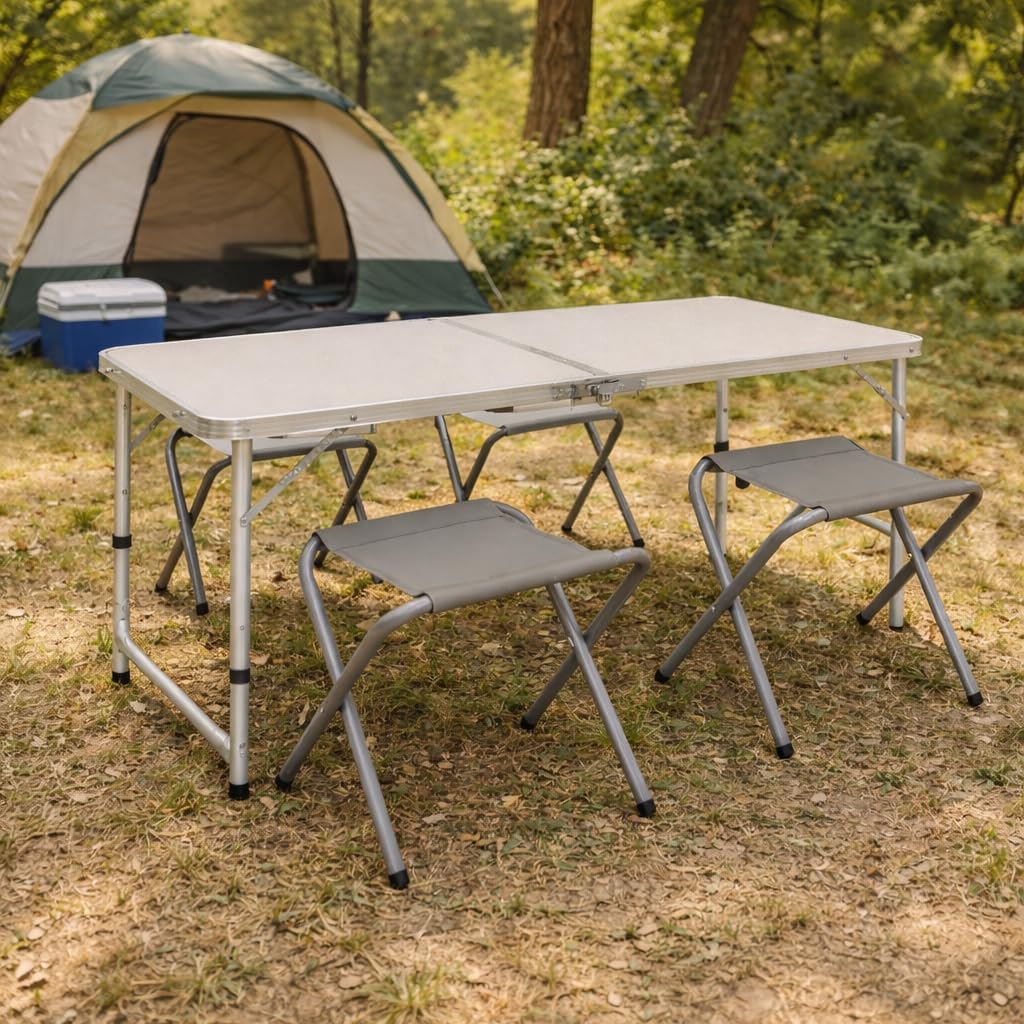 Mesa Plegable de Camping con 4 Taburetes