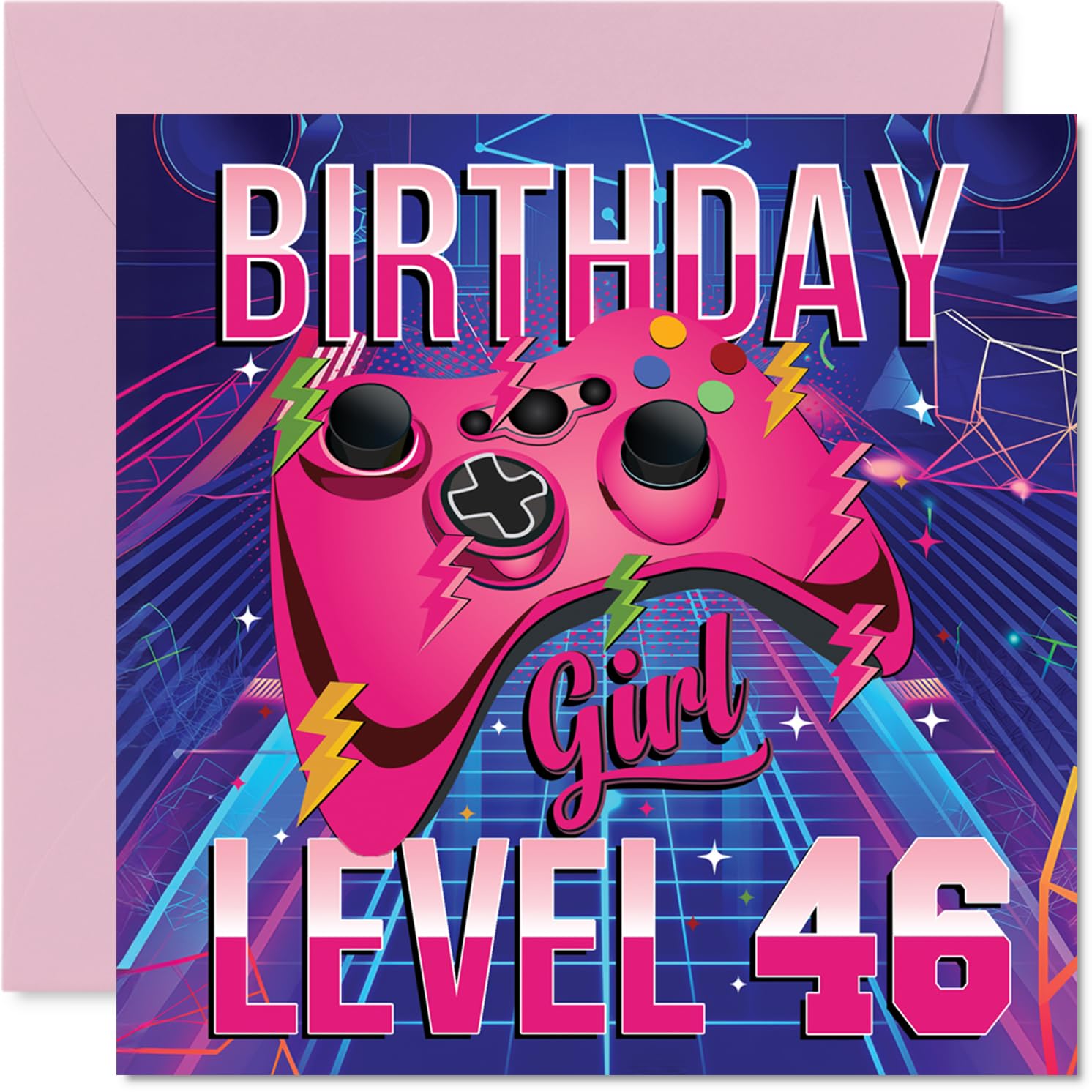 46th Birthday Cards for Women - Gamer Level - Happy Birthday Card for 46 Year Old Woman Cousin Colleague Neighbour Auntie, 145mm Bday Greeting Cards