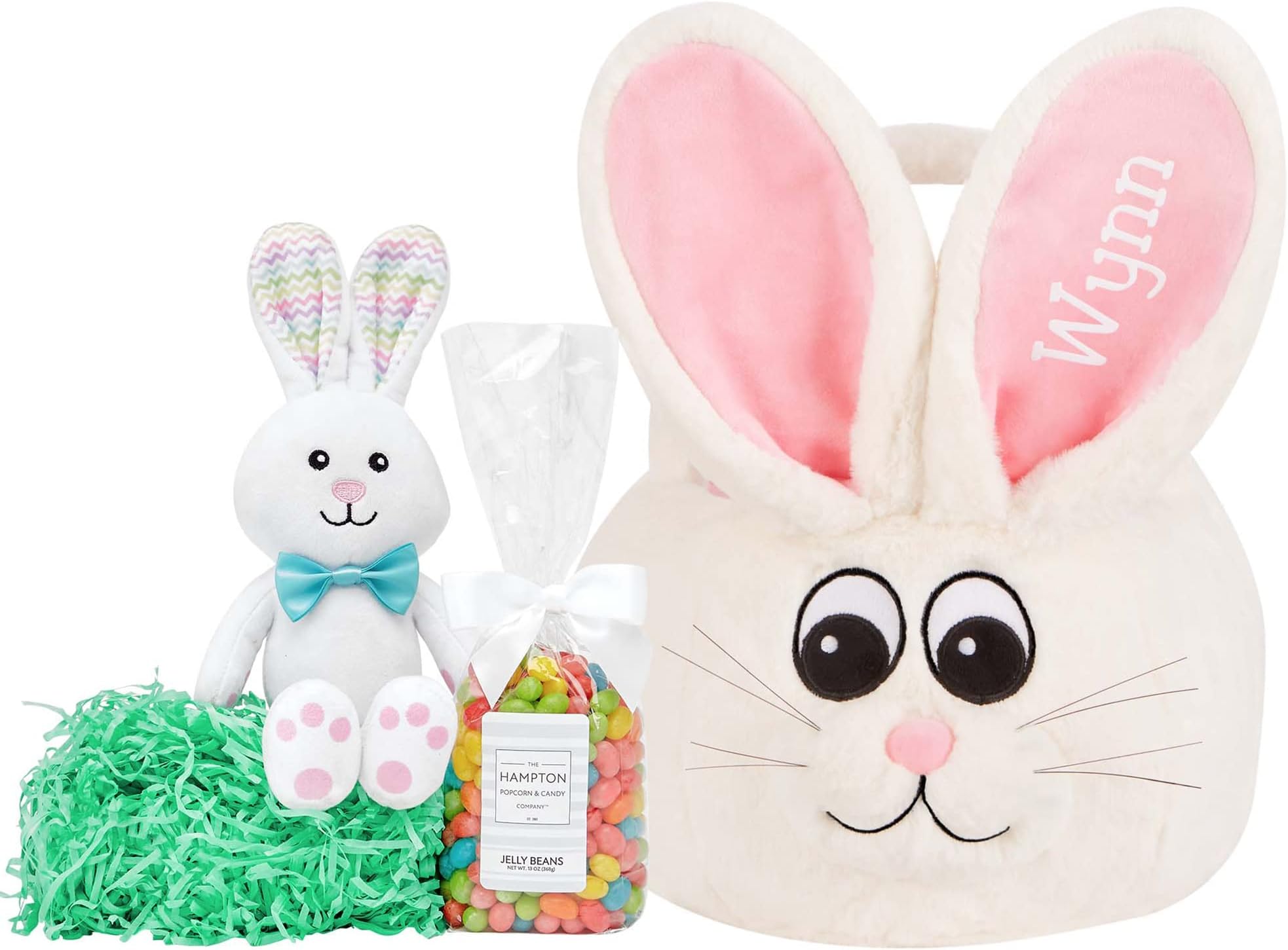 Let's Make Memories Personalized Furry Bunny Plush Easter Basket for Kids - White