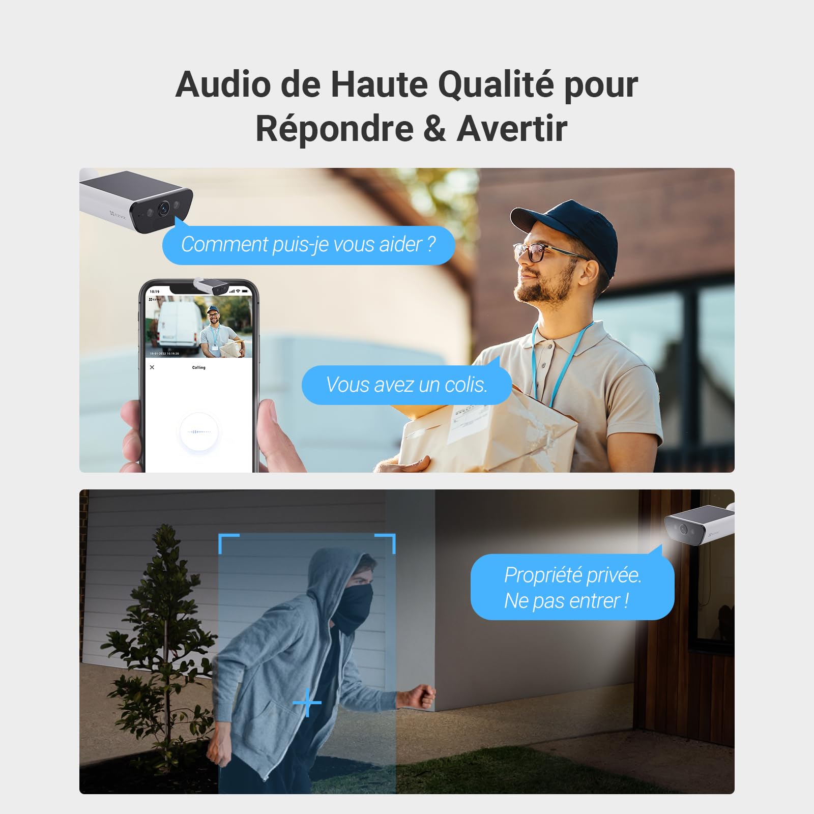 EZVIZ CB5 4K Camera Surveillance WiFi Exterieure sans Fil à Batterie, Camera Solaire Exterieur, Vision Nocturne en Couleure, Détection de Forme Humaine/Véhicule, Défense Active, Étanche IP65, Alexa
