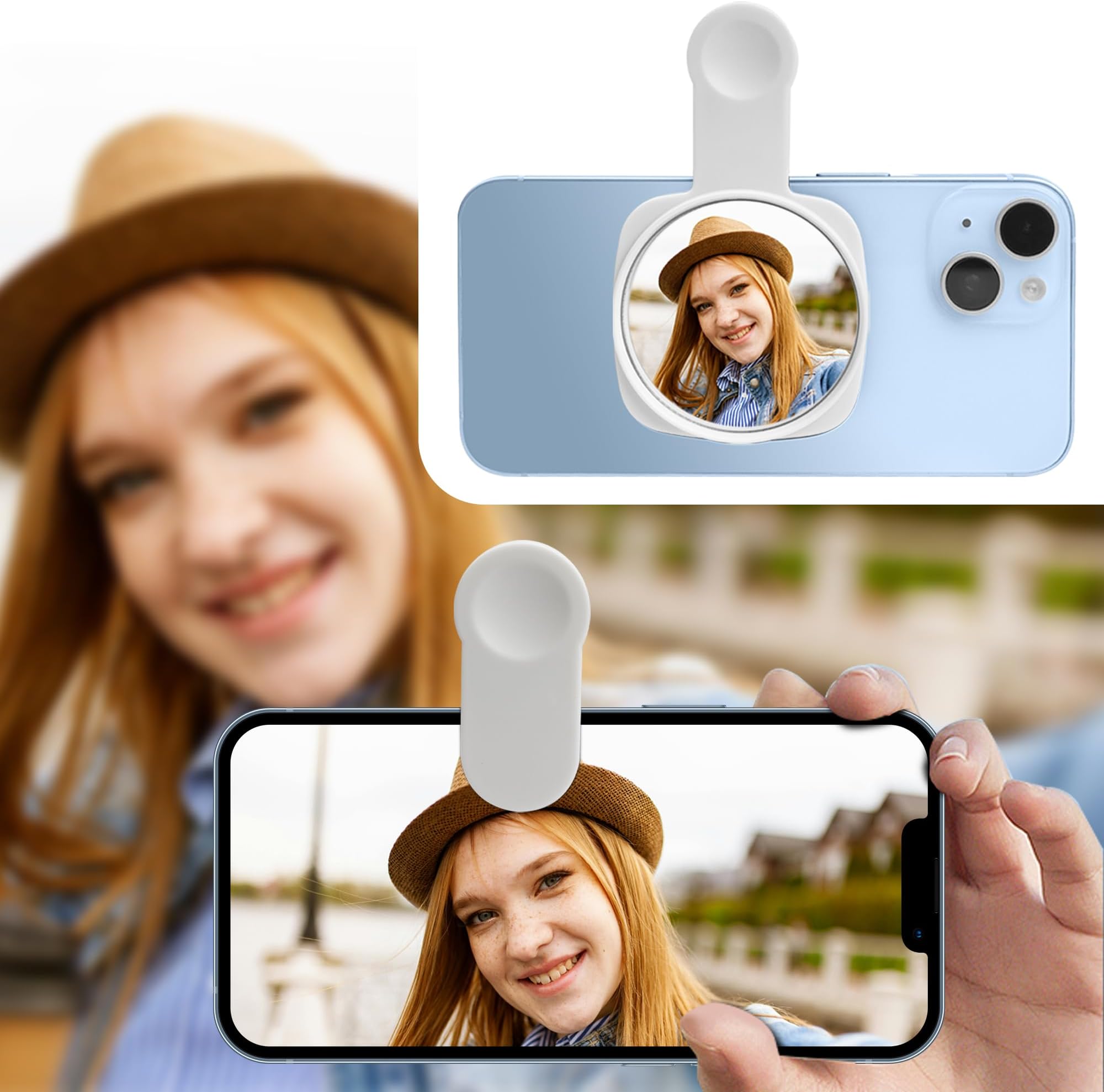 Phone Rear Camera Selfie Mirror - See How You Look in the Back Camera - for High Definition Photos (White)