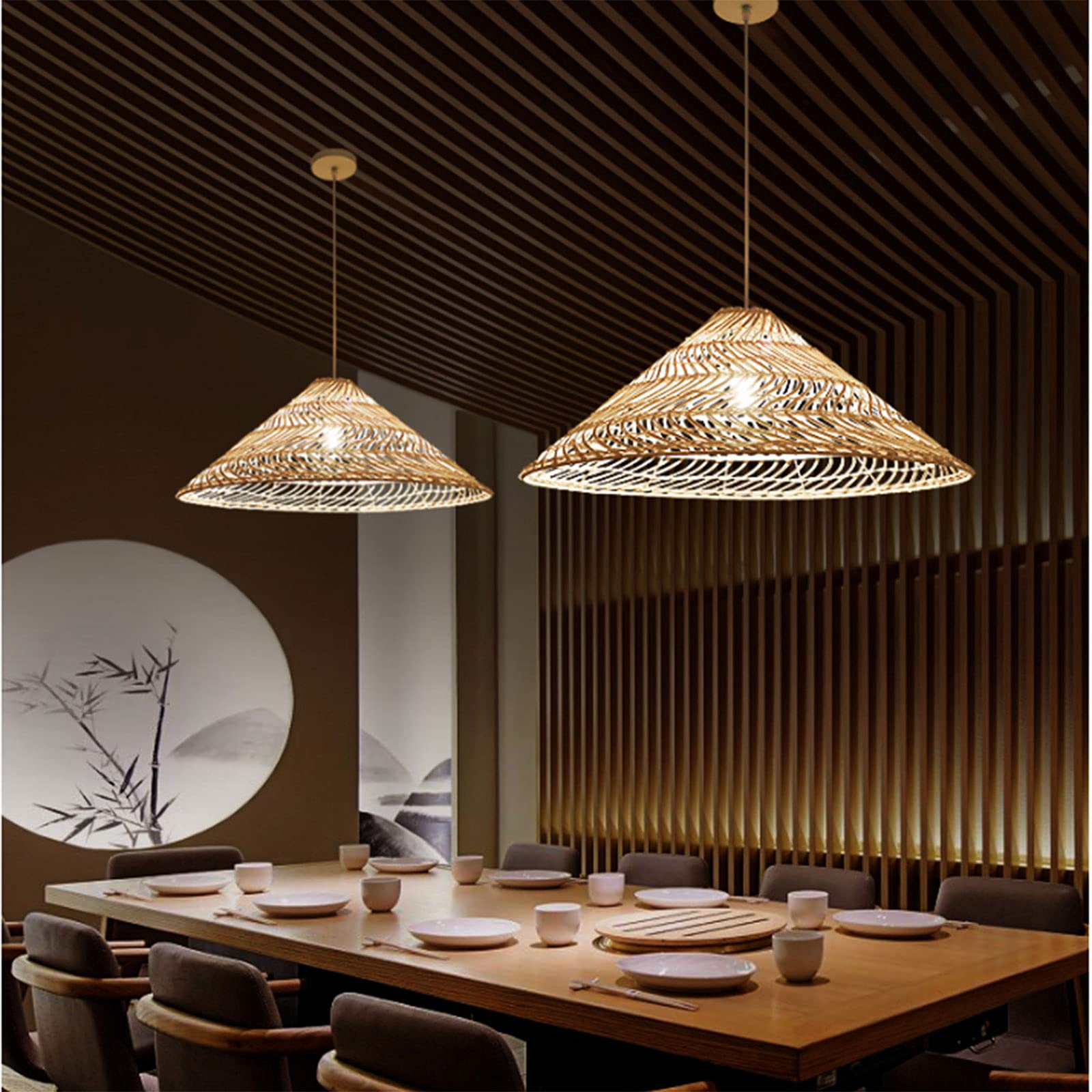 Lampadario in Rattan Fai da Te in bambù, Lampada a Sospensione Industriale Vintage in Stile Giapponese, Lampada a Sospensione per Sala da Pranzo, Lampada a Sospensione con Cavo Reg