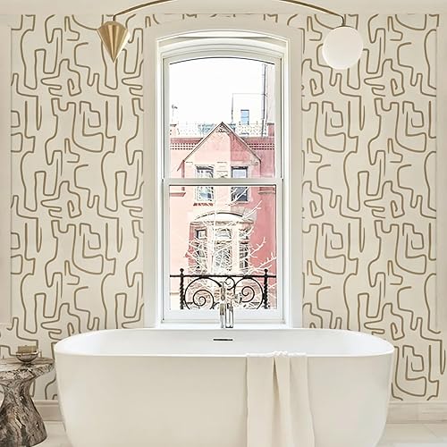 Miniatura 4 de Ismoon Rollo de película de vinilo para despegar y pegar, de 17.3 x 118 pulgadas, diseño de garabatos abstractos, autoadhesivo, impermeable,