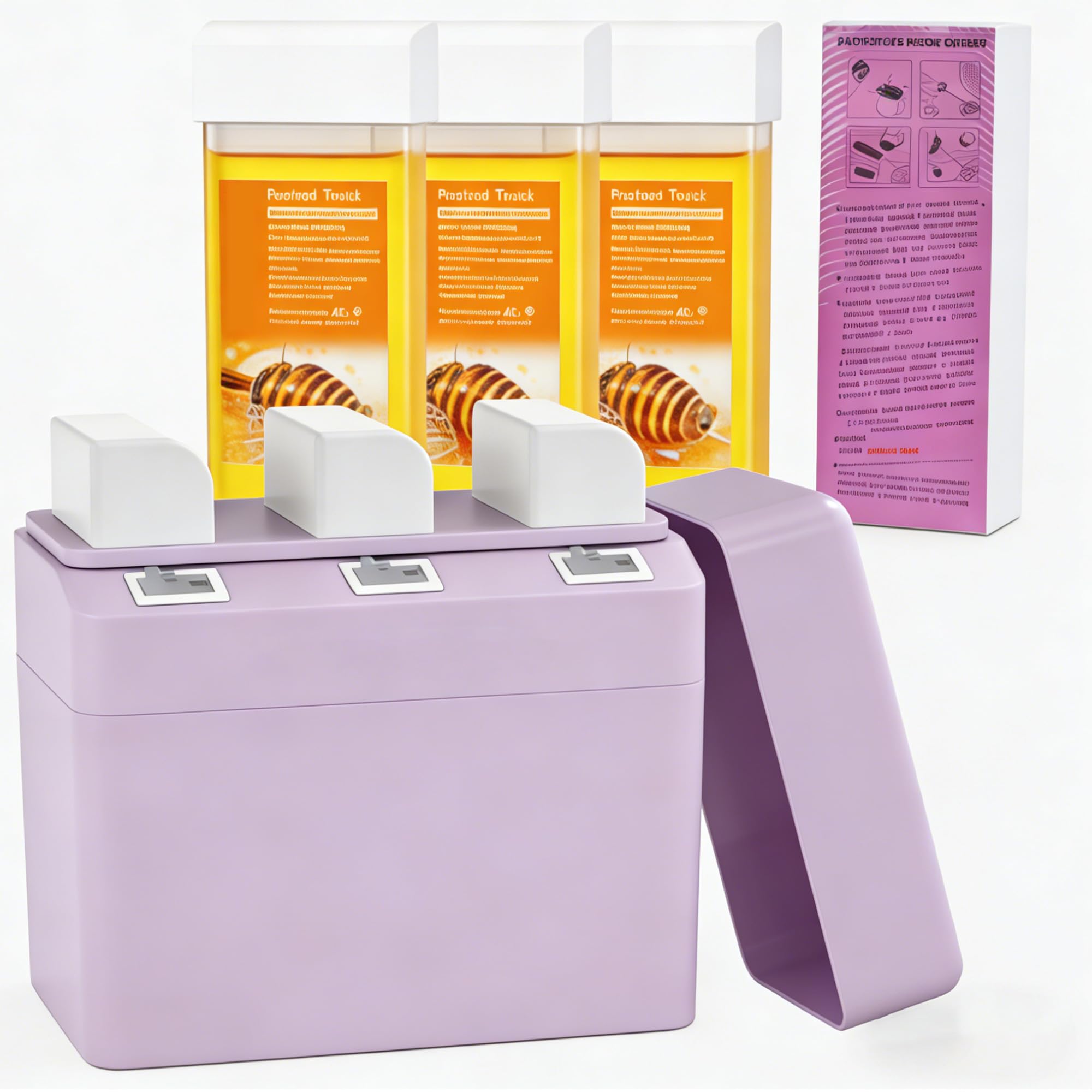 3-in-1 Roll-on Wachserhitzer Set, Roll-on Wachs Haarentfernung Set mit 3 Honigwachs Patronen, Warmwachs Set für Beine, Arme, Achselhöhlen, schnell einsatzbereit in 10 Minuten