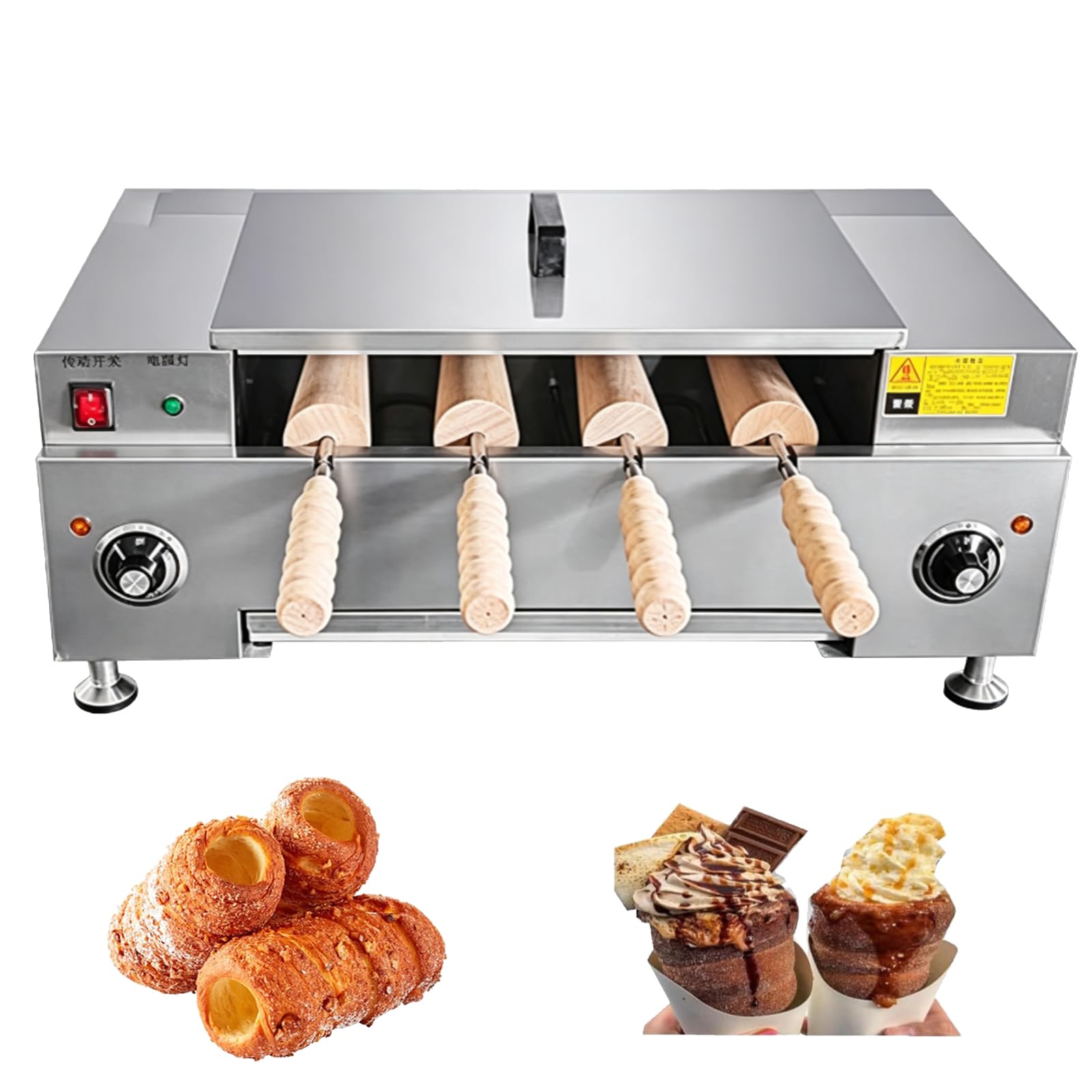 Machine Professionnelle à « Chimney Cakes » (gâteaux Cheminée) – Appareil électrique 3000 W Avec 4 Rouleaux, Réglage De Température 50-300 °c – Idéal Pour Boulangeries, Cafés Et Restaurants Knob