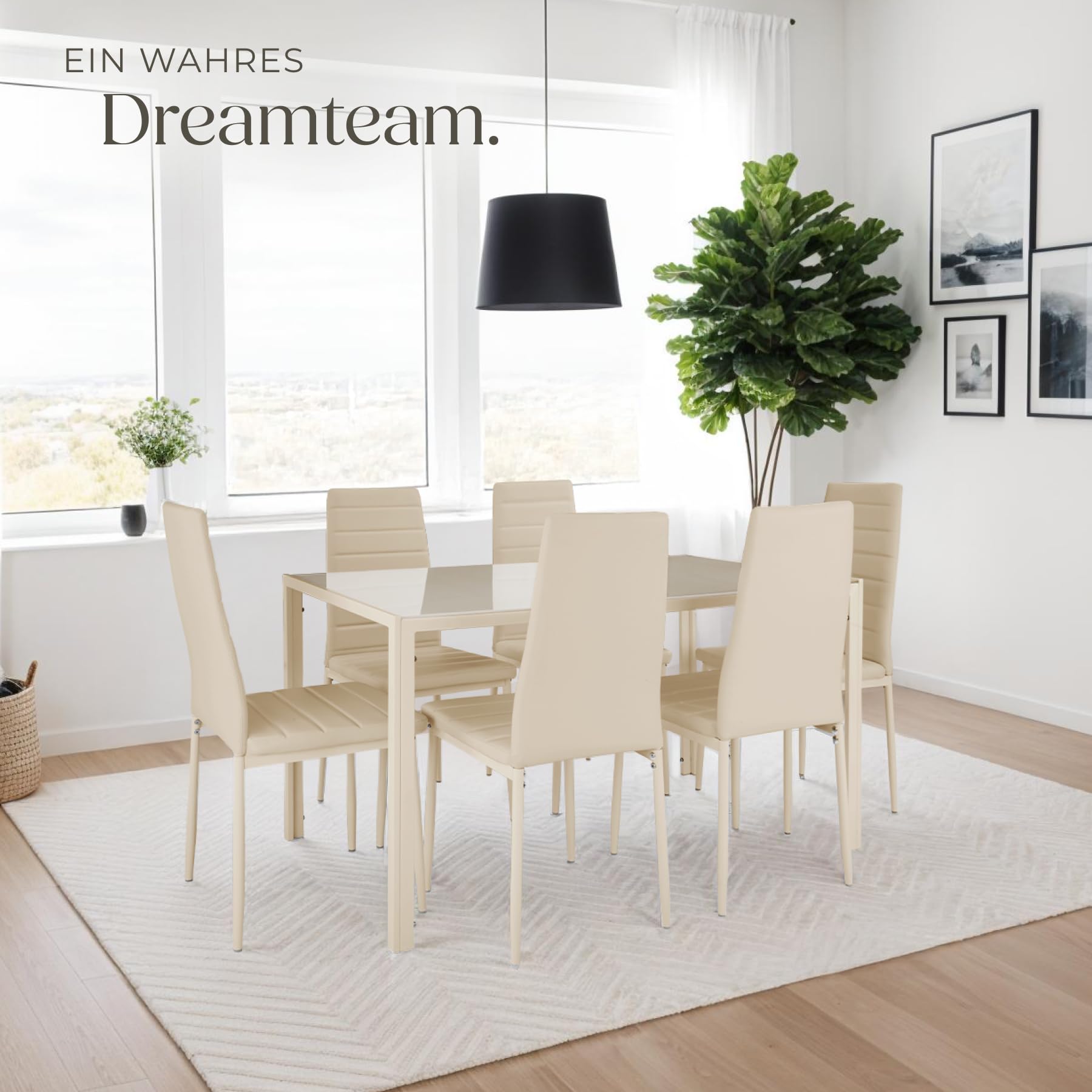 tectake® 4er Set Esszimmerstühle, Stuhl mit hoher Rückenlehne, 45 x 48 x 98,5 cm, Küchenstühle, Stühle für Esstisch, Esszimmer, Dining Table, Vorzimmer Möbel Set gepolstert - beige