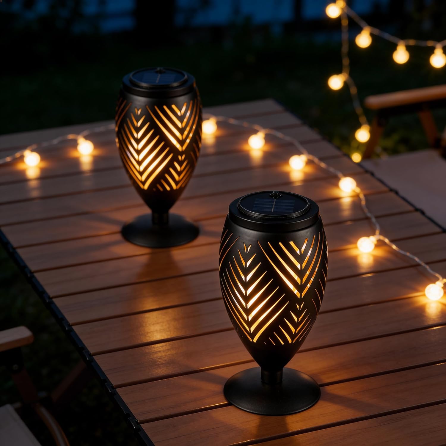 Glitzhome 2 Pack Solar Lanterns Outdoor Waterproof, Solar Garden Lanterns, Garden Decorative Metal Solar Light for Patio Front Porch Backyard Balcony Outside