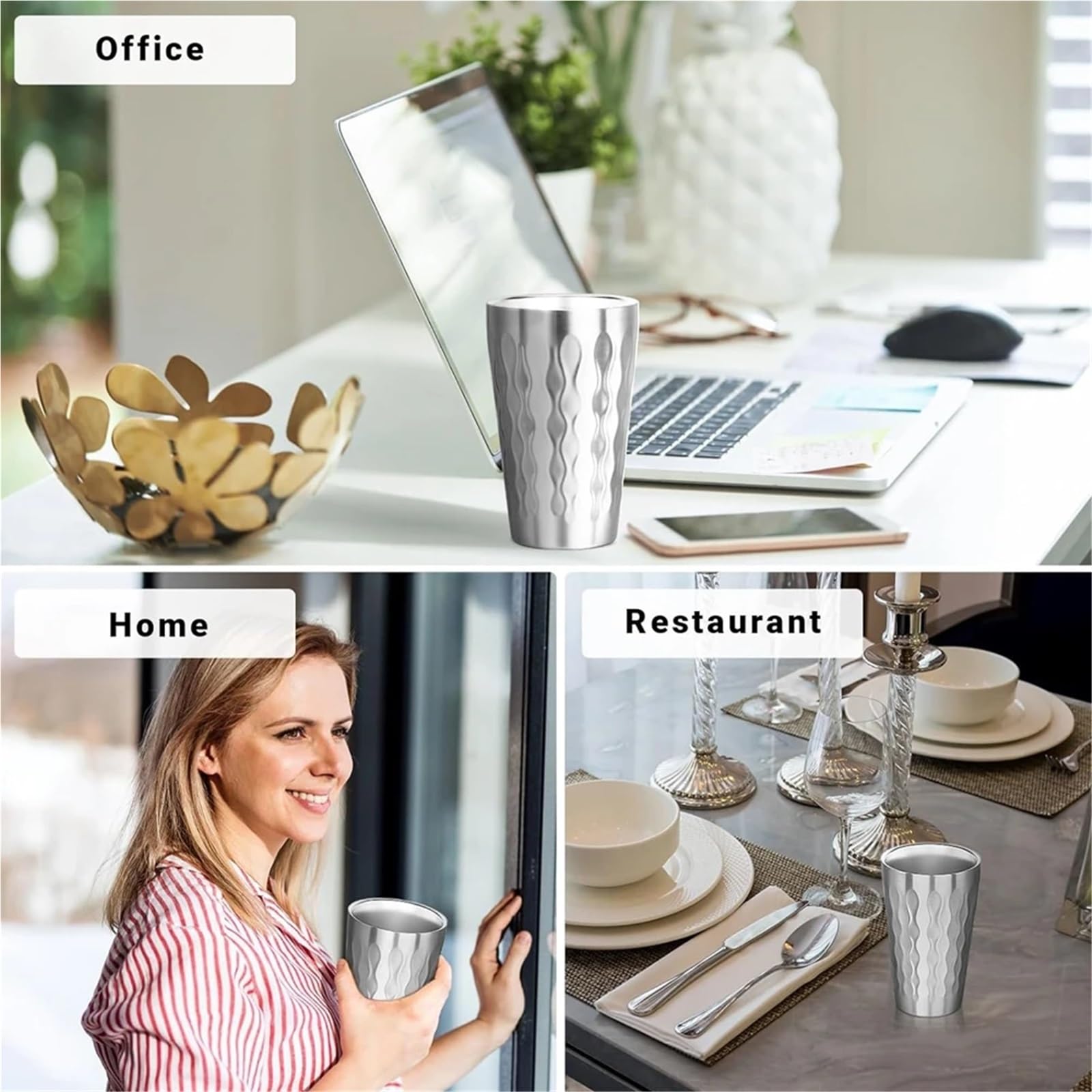 6 Pack Stainless Steel Mug Für Kaffee | Doppelwandiger, stapelbarer, isolierter, tragbarer Trinkbecher aus Metall, bruchsichere Gläser for das Heimrestaurant