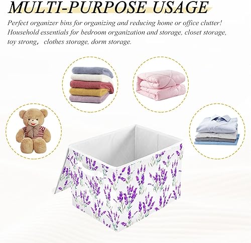 Miniatura 7 de Cajas de almacenamiento de lavanda con tapa abatible y asa, cubo de almacenamiento plegable, canasta de almacenamiento grande para estantes,