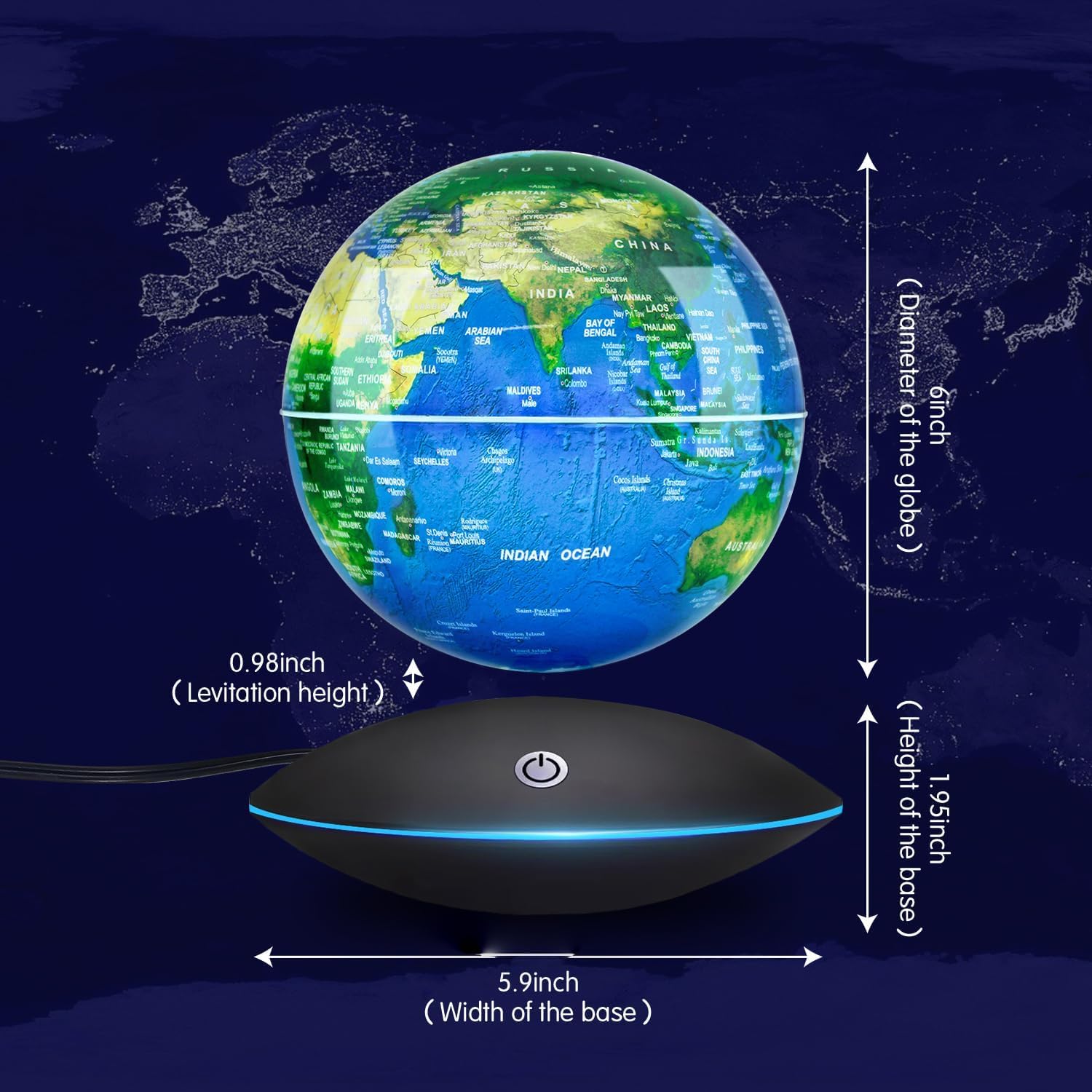 Globo Flotante de levitación magnética Mapa Mundial rotativo - Globo antigravedad para Regalo Educativo - Oficina en casa Decoración de Escritorio de Clase – (Azul EUR Enchufe)
