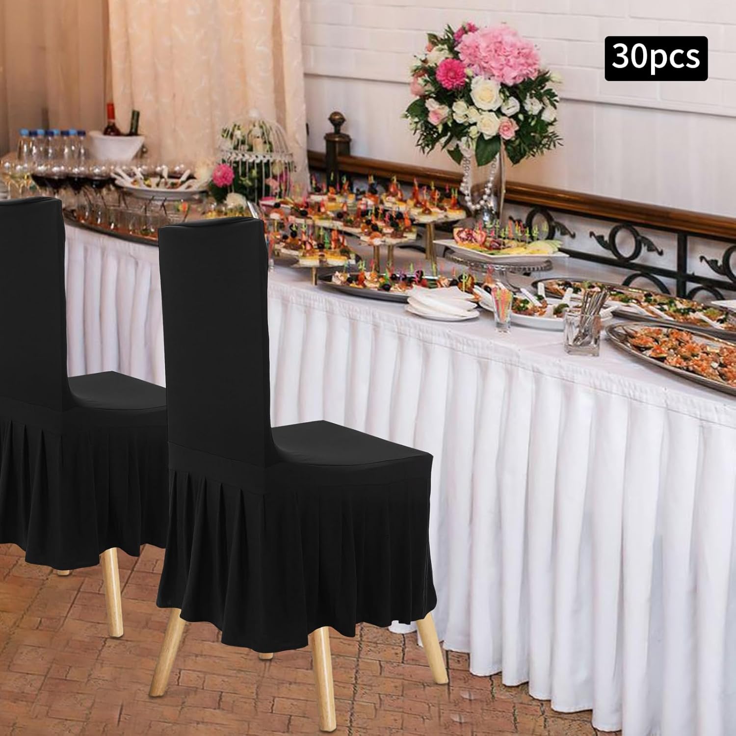 Wedding Chair Covers with Ruffle Skirt - 30 Pieces Stretch Chair Covers with Skirt, Long Stretch Spandex, Removable, for Banquet, Party, Home