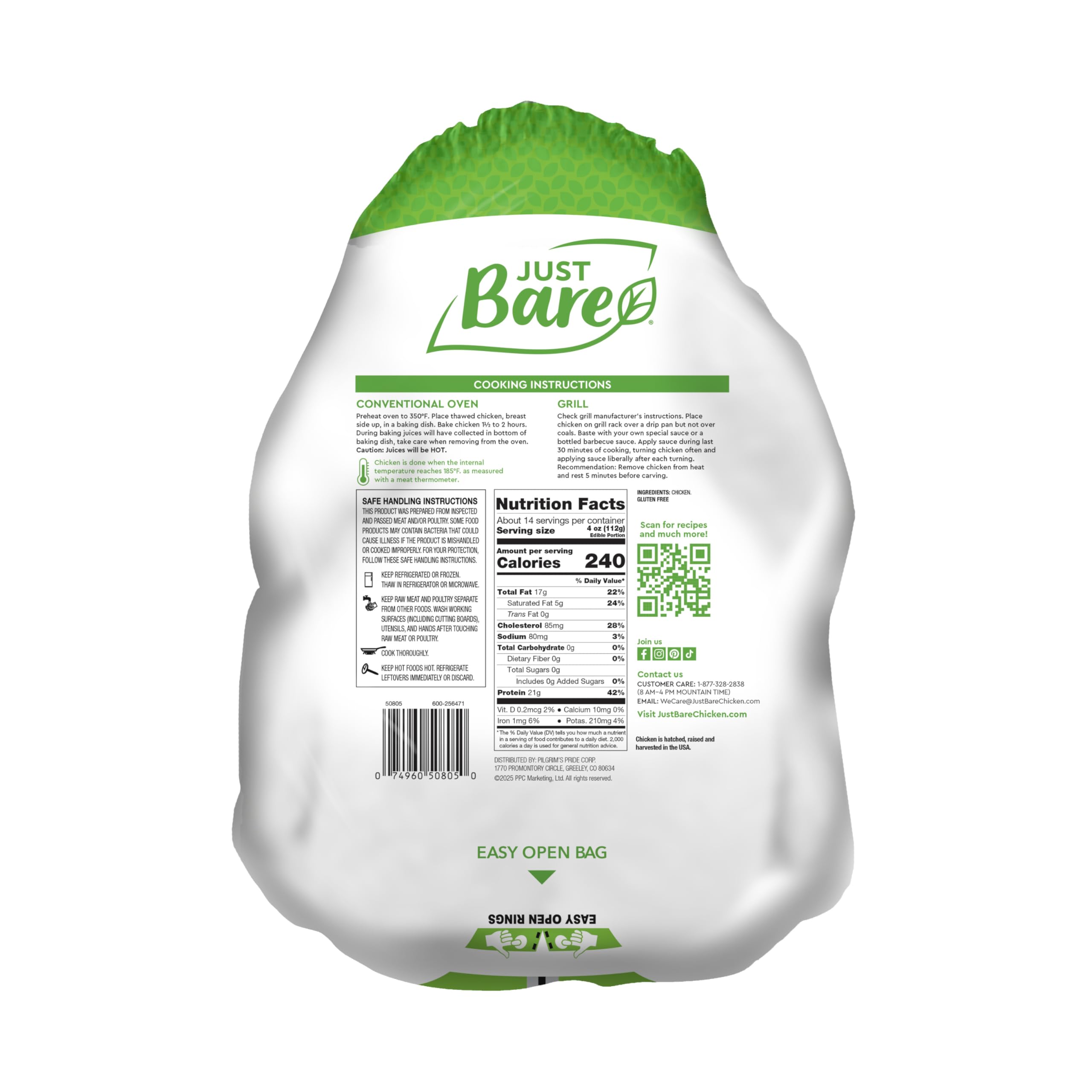 Just Bare Natural Fresh Whole Chicken Antibiotic Free Bone-In Without Giblets Neck 5 0 LB — view 2