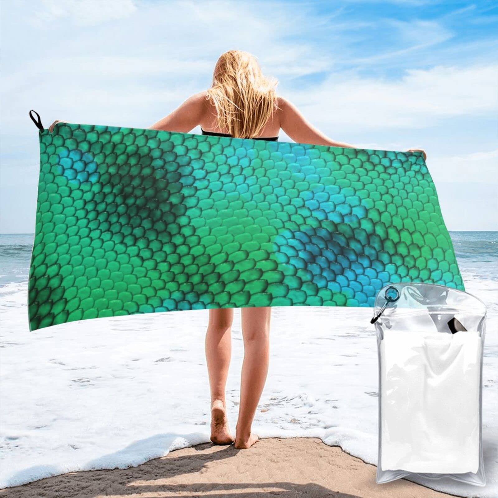 Lawenp Snake Scale Microfiber Beach Towel Adults Large Quick Drying Bath Towel Travel Towels with Pouch 31.5"x63"