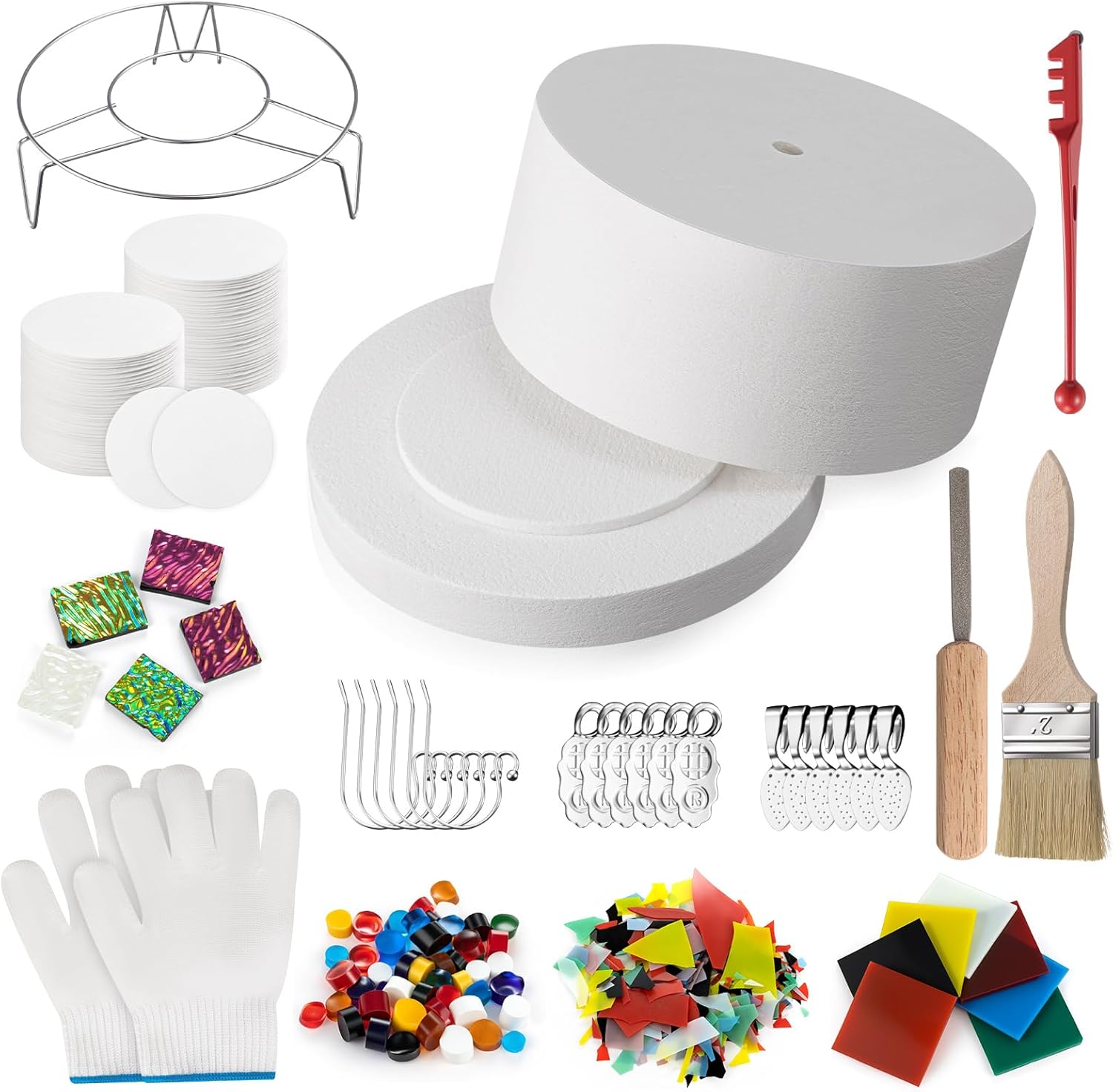 Tujoe 15 Pieces Large Microwave Kiln Kit for Glass Fusing and 50 Sheets Kiln Microwave Paper DIY Fusing Glass Jewelry Set Professional Making DIY Jewelry Tools Supplies Set