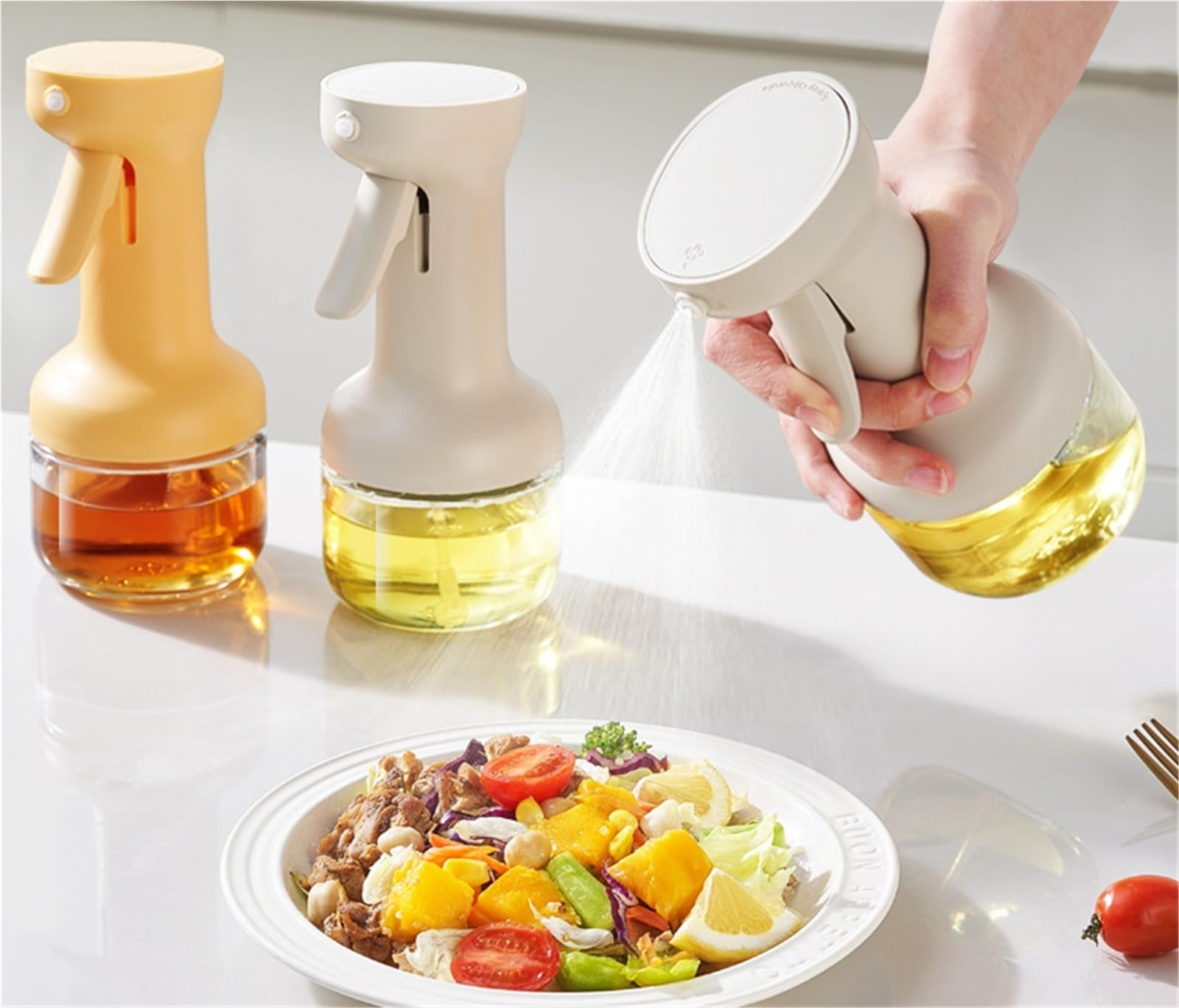 Bottiglie Dosatore Olio | Oliera da Tavola Spruzzatore For Olio A Spinta Controllo Nessun Attaccato Adatto For Grigliare E Friggere Aceto(Yellow,450ML)