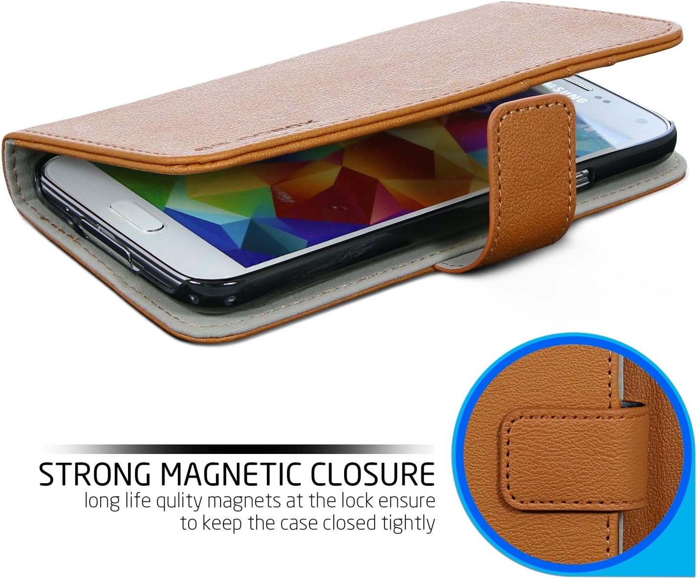 Galaxy S5 Case, BUDDIBOX [Wallet Case] Premium PU Leather Wallet Case with [Kickstand] Card Holder and ID Slot for Samsung Galaxy S5, (Brown)
