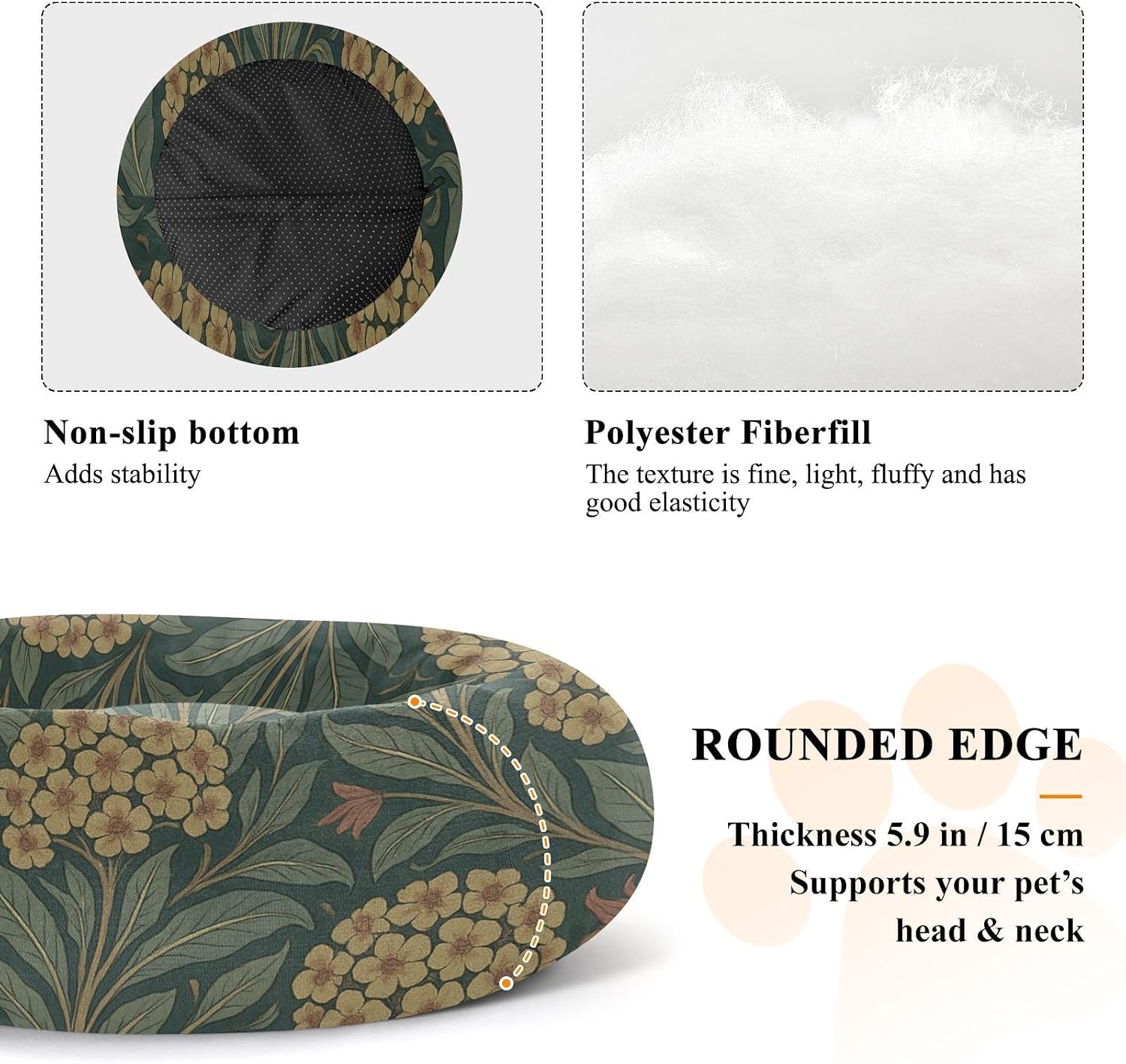 William Morris Euphorbia Pattern Pet Dog Beds Relieve Stress Dog Pillow Bed for Extra Small Size Pets Sleeping M