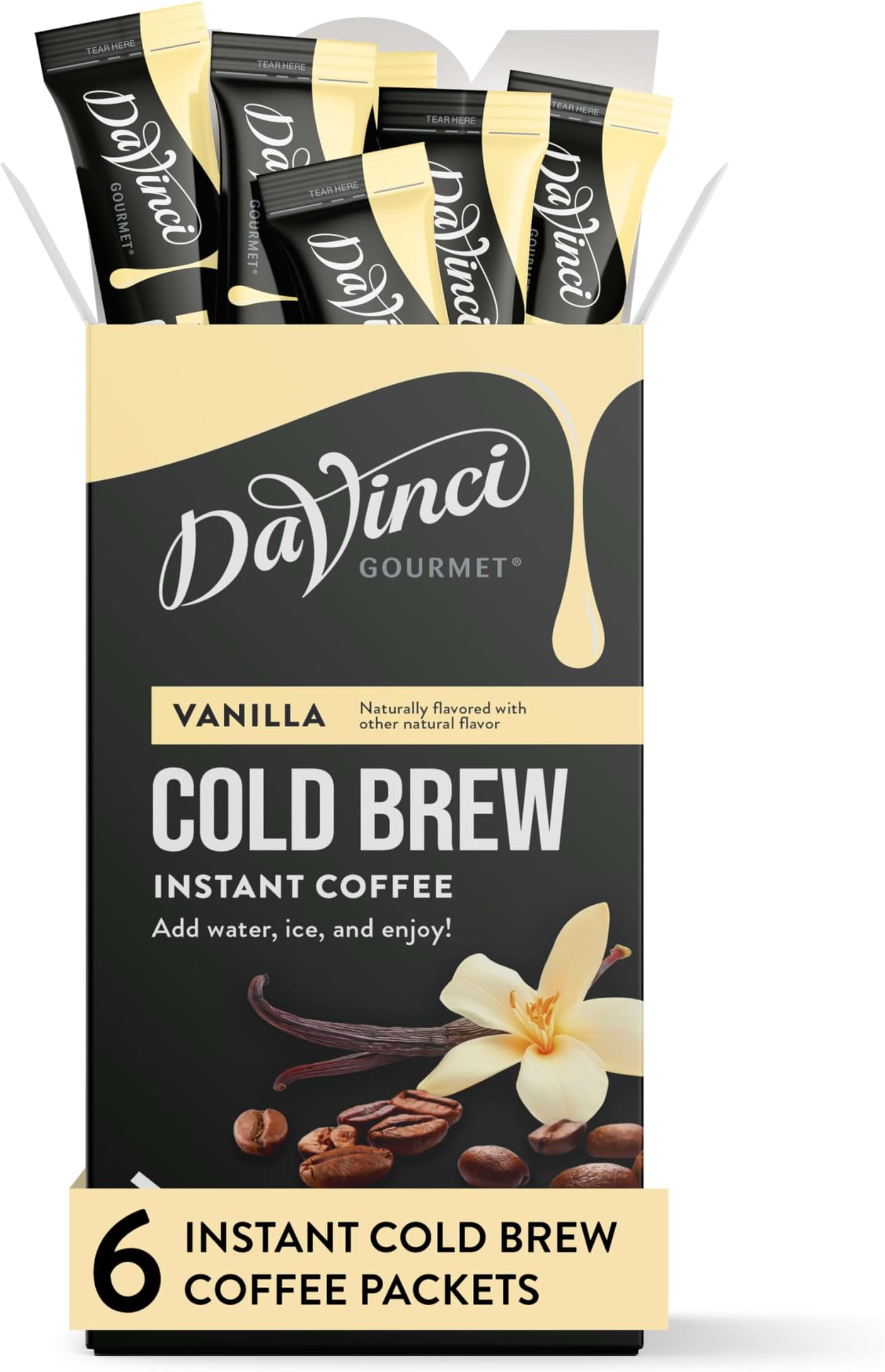 DaVinci Gourmet Vanilla Cold Brew Stick Pack, Instant Coffee Powder, 6 Count (Pack of 1)