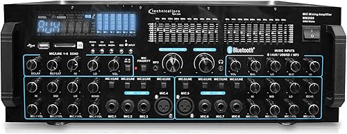 Technical Pro 3000 vatios amplificador de mezcla de micrófono profesional con entradas de tarjeta SD USB compatibilidad con Bluetooth ecualizadores