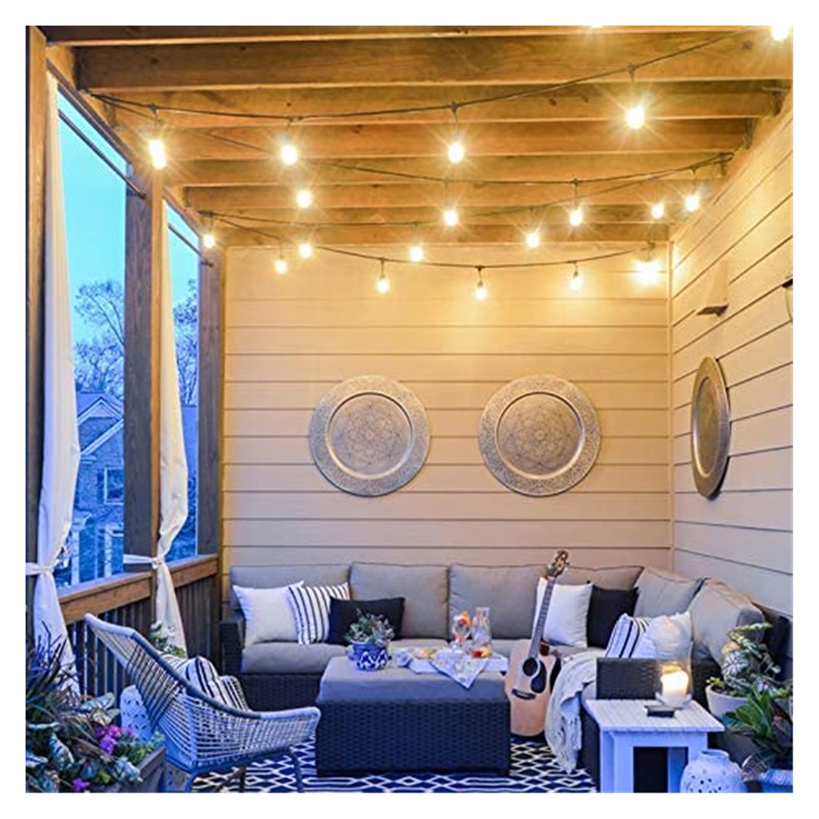 S14 Leichte S14 LED, Festoon-Lichtstring 30 hängende Buchsen E27-Basis und 2W-LED. Warmweiß 2700K-Zwiebeln, geeignet for Terrassen, Hinterhöfe, Cafés, Hochzeiten