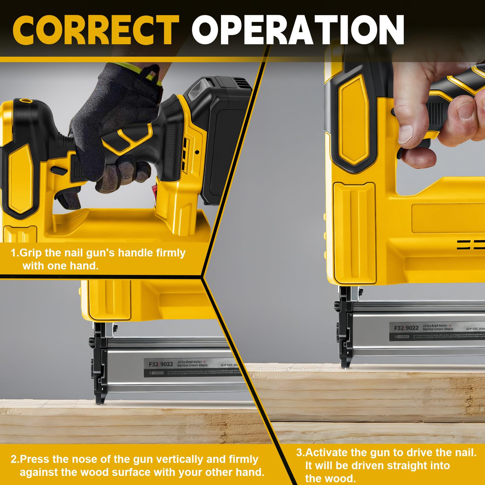 WingFly Akku Tacker Nagelpistole Kompatibel mit Dewalt 18V,20v, Professional Akku-Nagler mit 1000 Nägel, Elektrotacker für DIY-Projekte in Möbeln, Tischlerei (ohne Batterie)