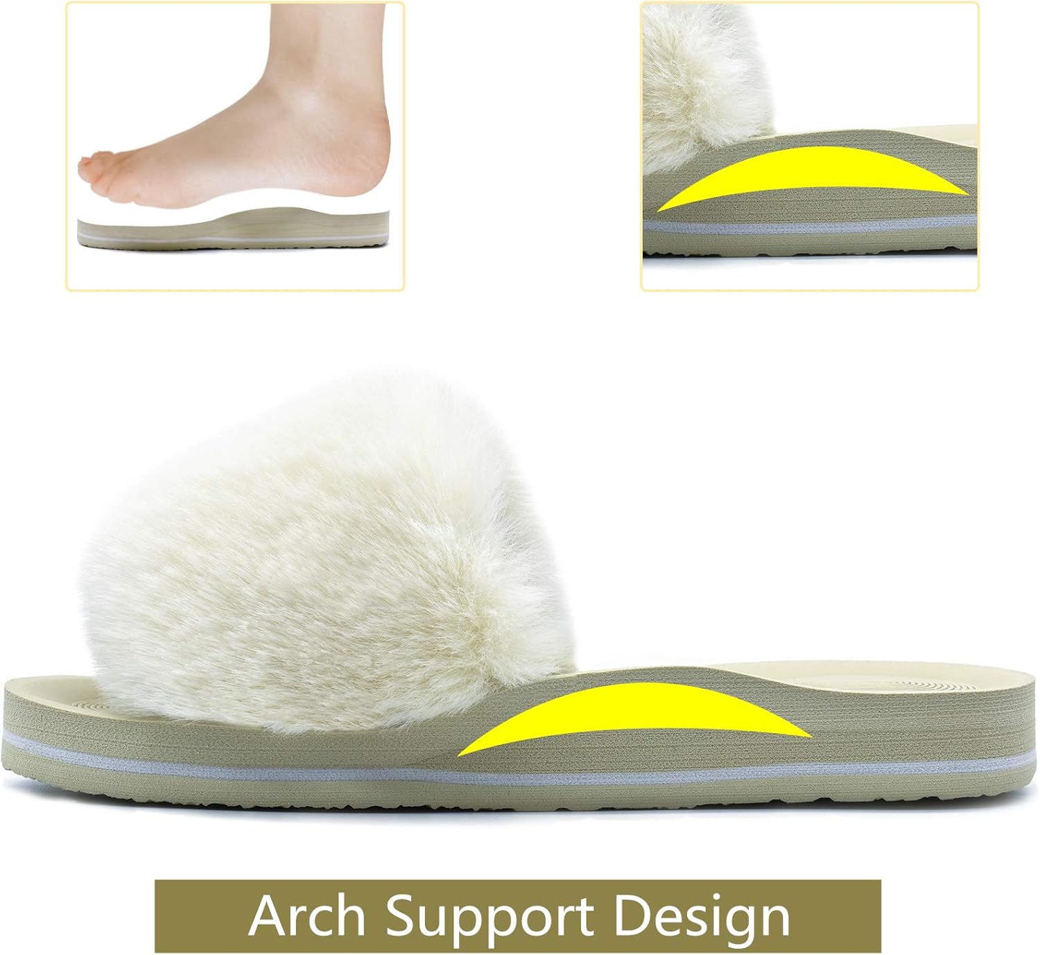 COFACE Womens Slippers with Arch Support Comfy Open Toe Fuzzy Woman House Shoes Plantar Fasciitis Orthotic Ladies Slippers Indoor - Image 5