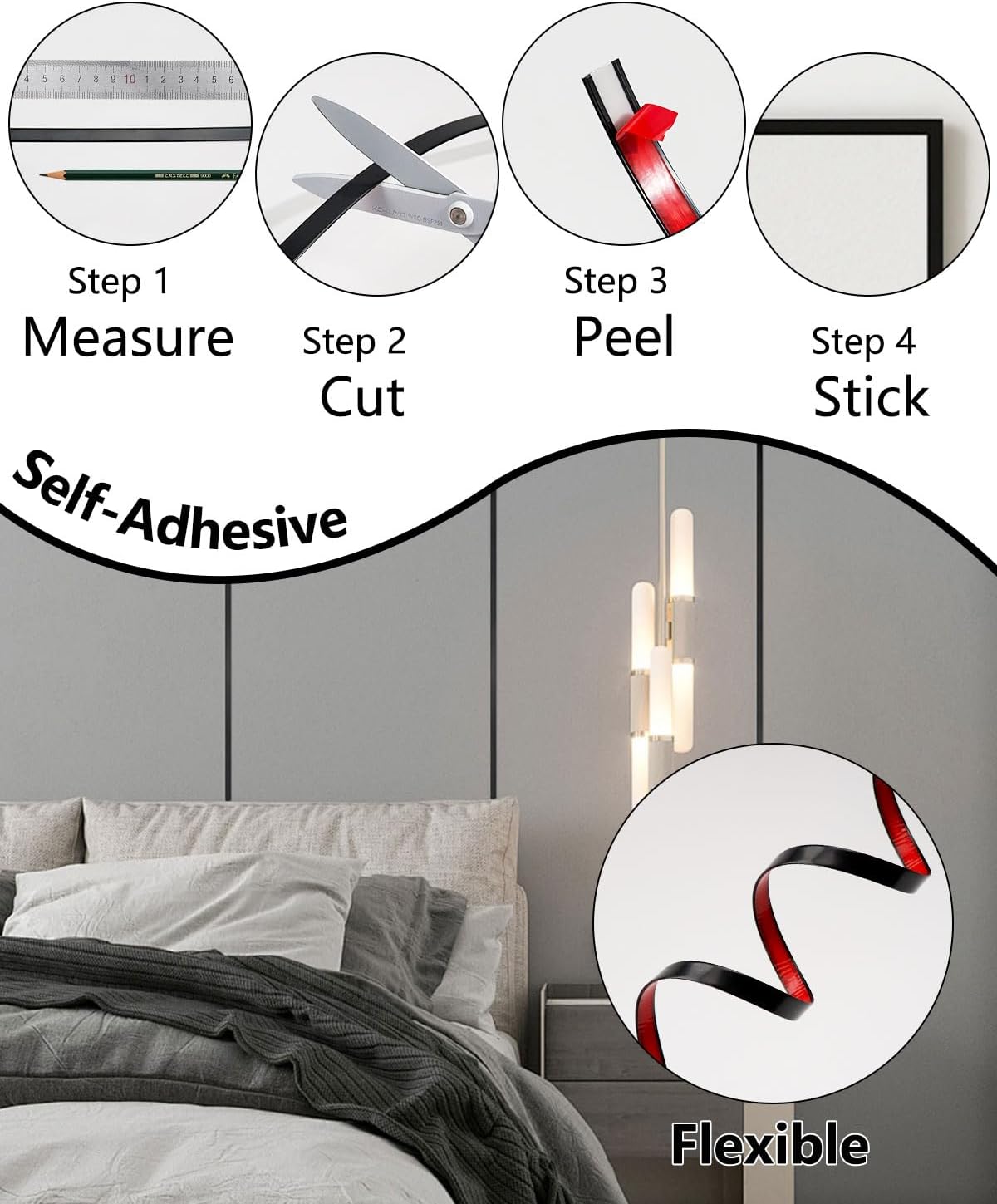 20Ft Peel and Stick Trim, Width 0.39" Waterproof Molding for Walls Edges, Borders, Window Frames, Backsplash Tiles, Flexible and Self Adhesive Trim, Black - Image 6