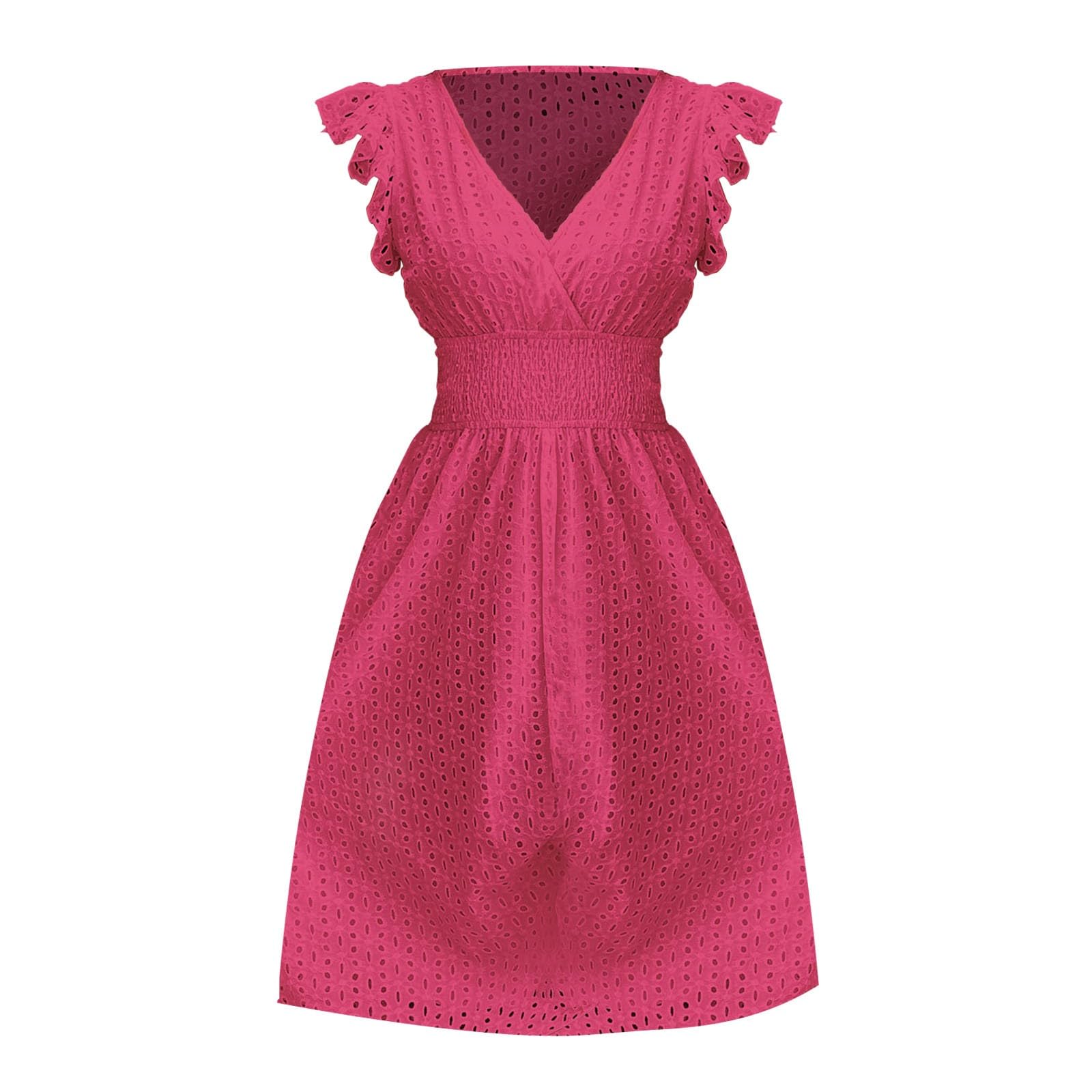 Abito da donna, estivo, sexy, da cocktail, da donna, con scollo a V, stile boho, leggero e arioso, elegante, tinta unita, elegante, stile swing, casual, da spiaggia