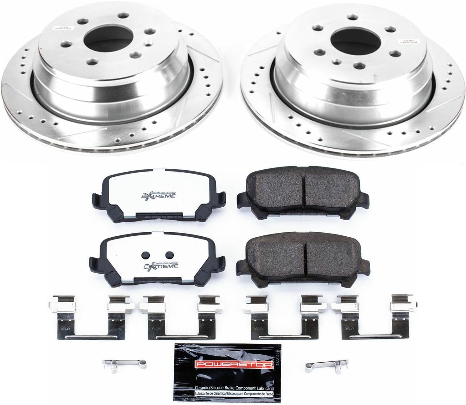 PowerStop Rear Brake Kit For Chevrolet Colorado 2015-20 | GMC Canyon 2015-20 - Truck & Tow Carbon Fiber Ceramic Brake Pads + Drilled & Slotted Rotors Upgrade, K7127-36