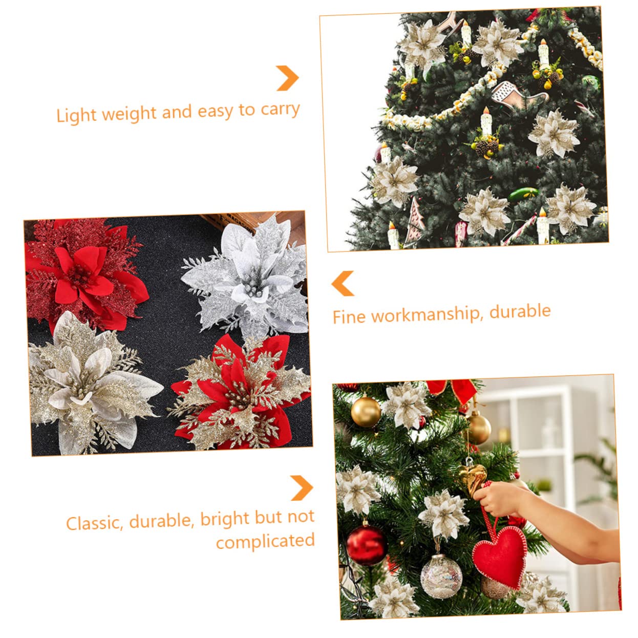 1 Ensemble 12 pièces Simulation de Fleur de noël pétale de Poinsettia Fleur de noël Faux Poinsettia de noël Ornements d'arbre de noël Fleur Artificielle décorations en Tissu Poudre