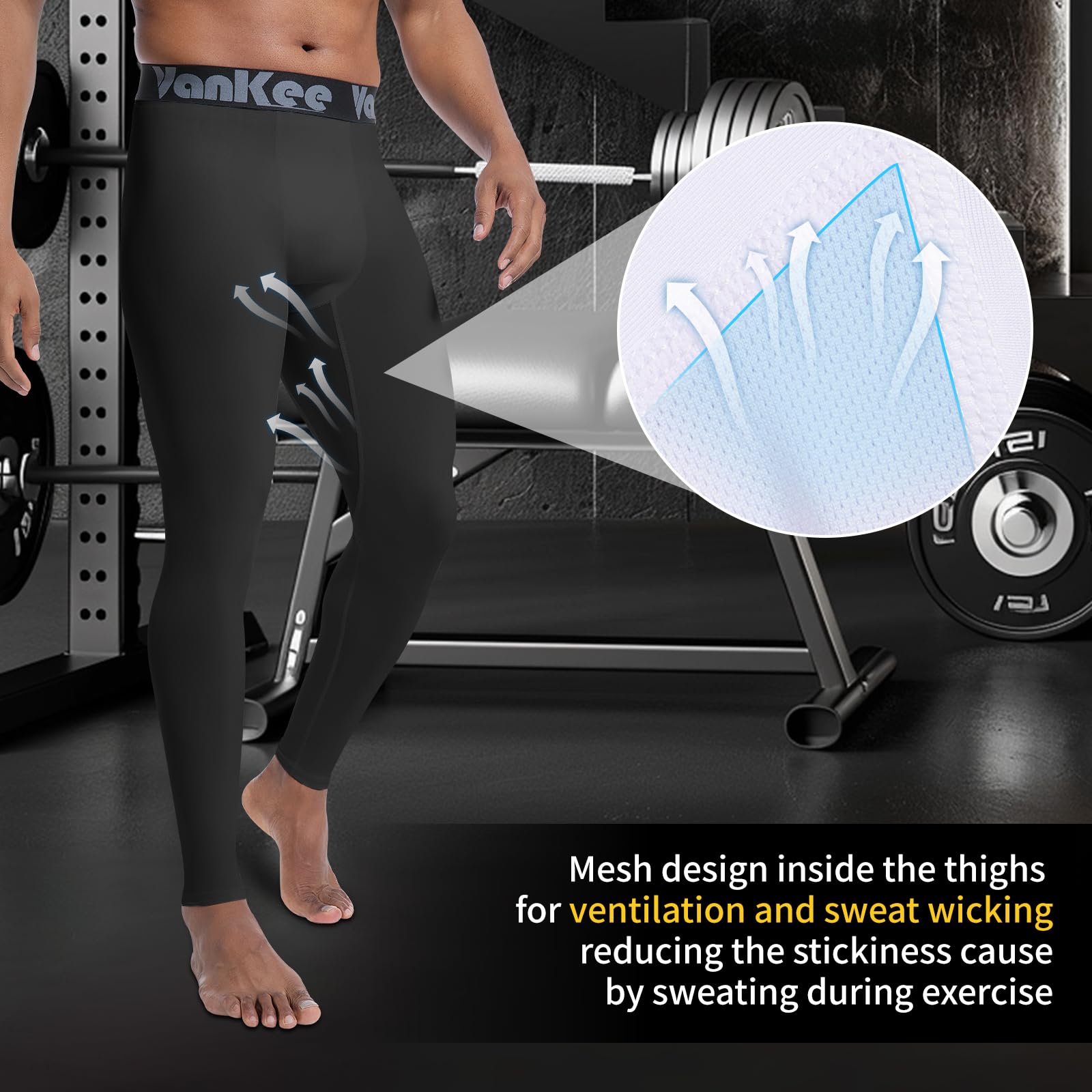 Pantalones de Compresión para Hombre Athletic Leggings Diseño de Malla Secado Rápido Bottoms Sports Base Layer Pants para Cycling Basketball Yoga Gym