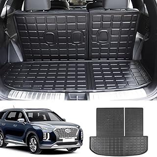 Cargo Liner Compatible with 2020-2024 Hyundai Palisade Backrest Mat TPE Behind 3rd Row Replacement for 2020 2021 2022 2023 2024 Hyundai Palisade Accessories (Trunk Mat with Backrest Mat)