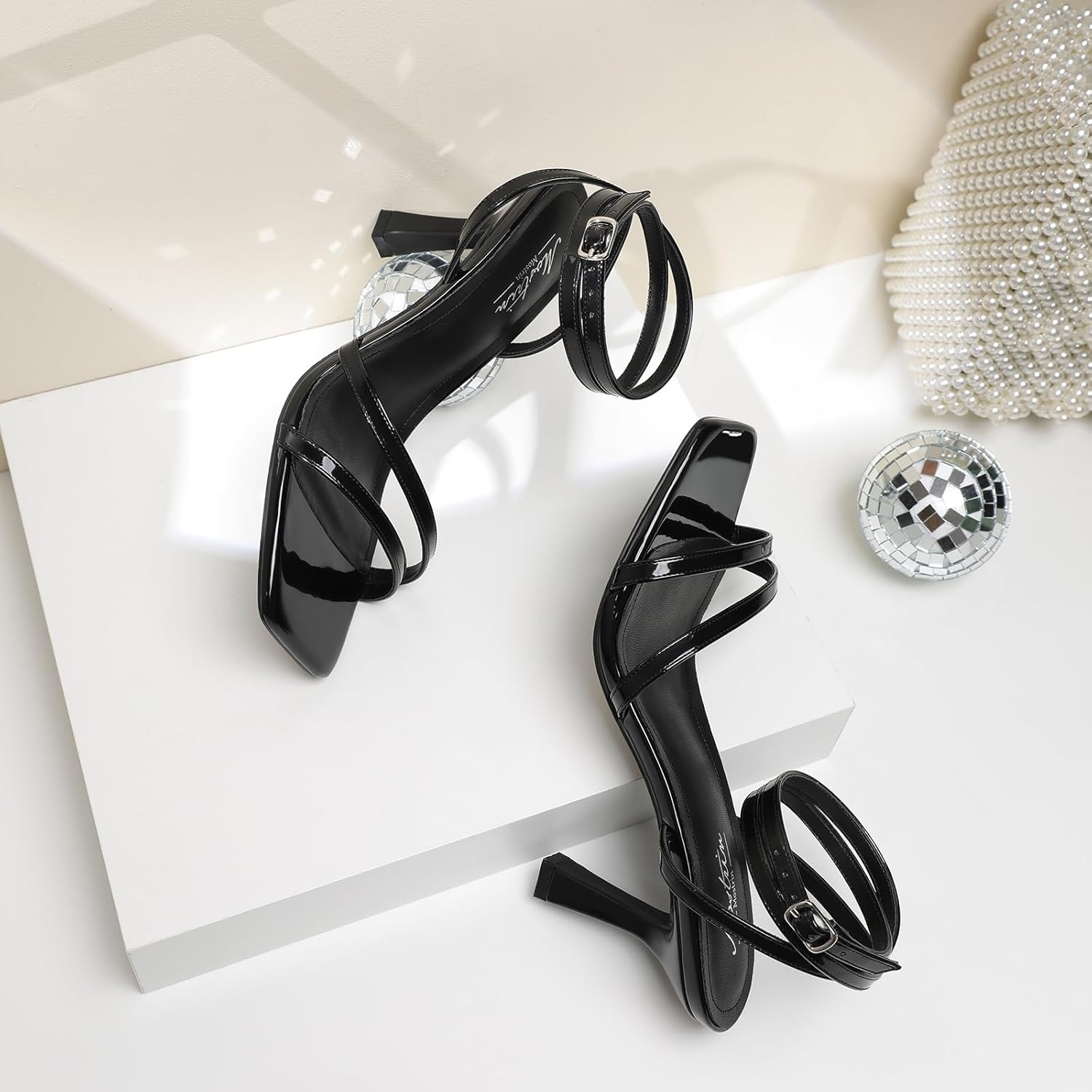 Mostrin Womens Sandals Strappy Heels for Women Ankle Strap Lace Up Square Open Toe Heels Tie Up Stiletto High Heeled Sandals for Prom, Party, Daily Wear - Image 3