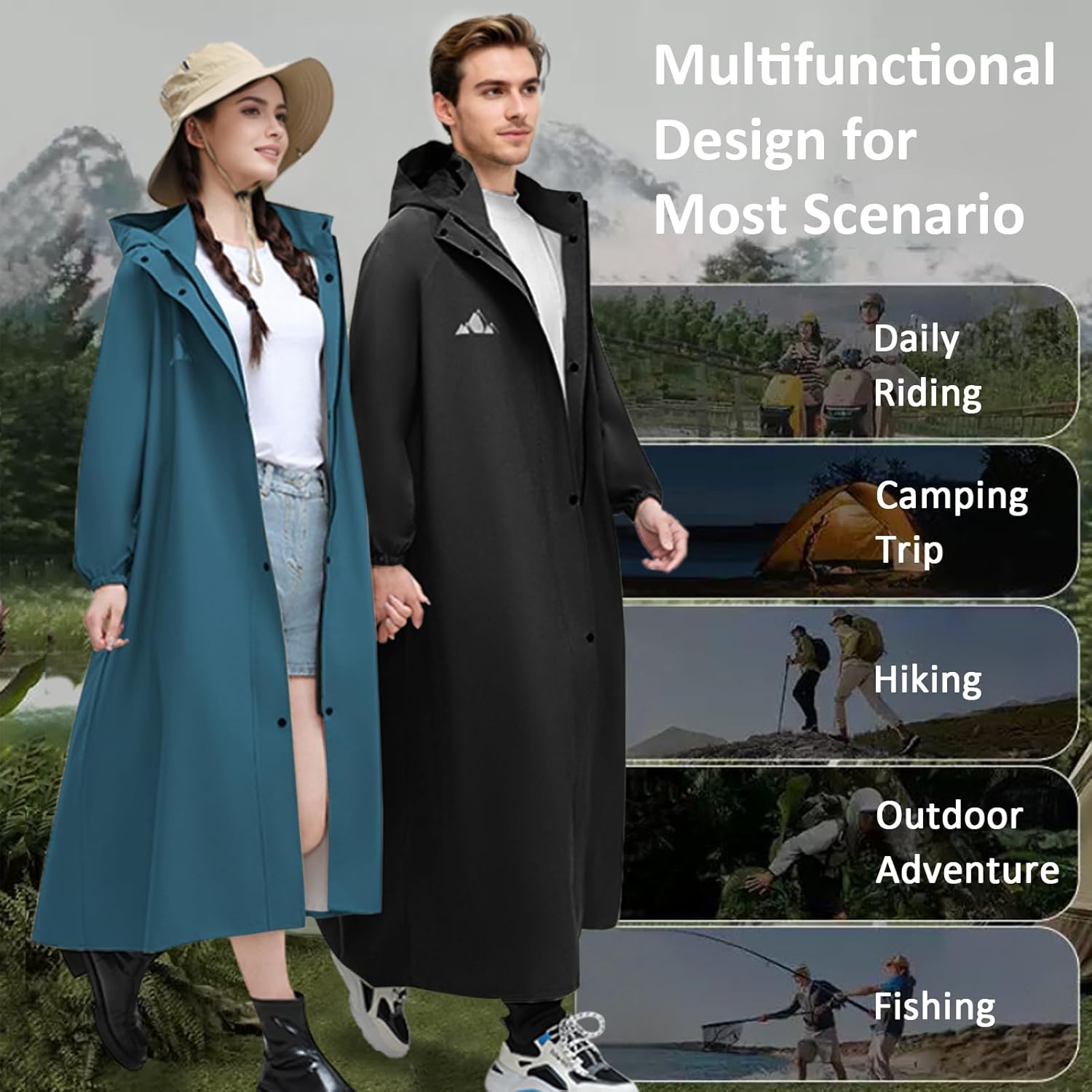 Lightweight Long Rain Coat for Women, Waterproof Raincoat with Hood, Packable Rain Jacket Windbreaker, Storage Bag - Image 6