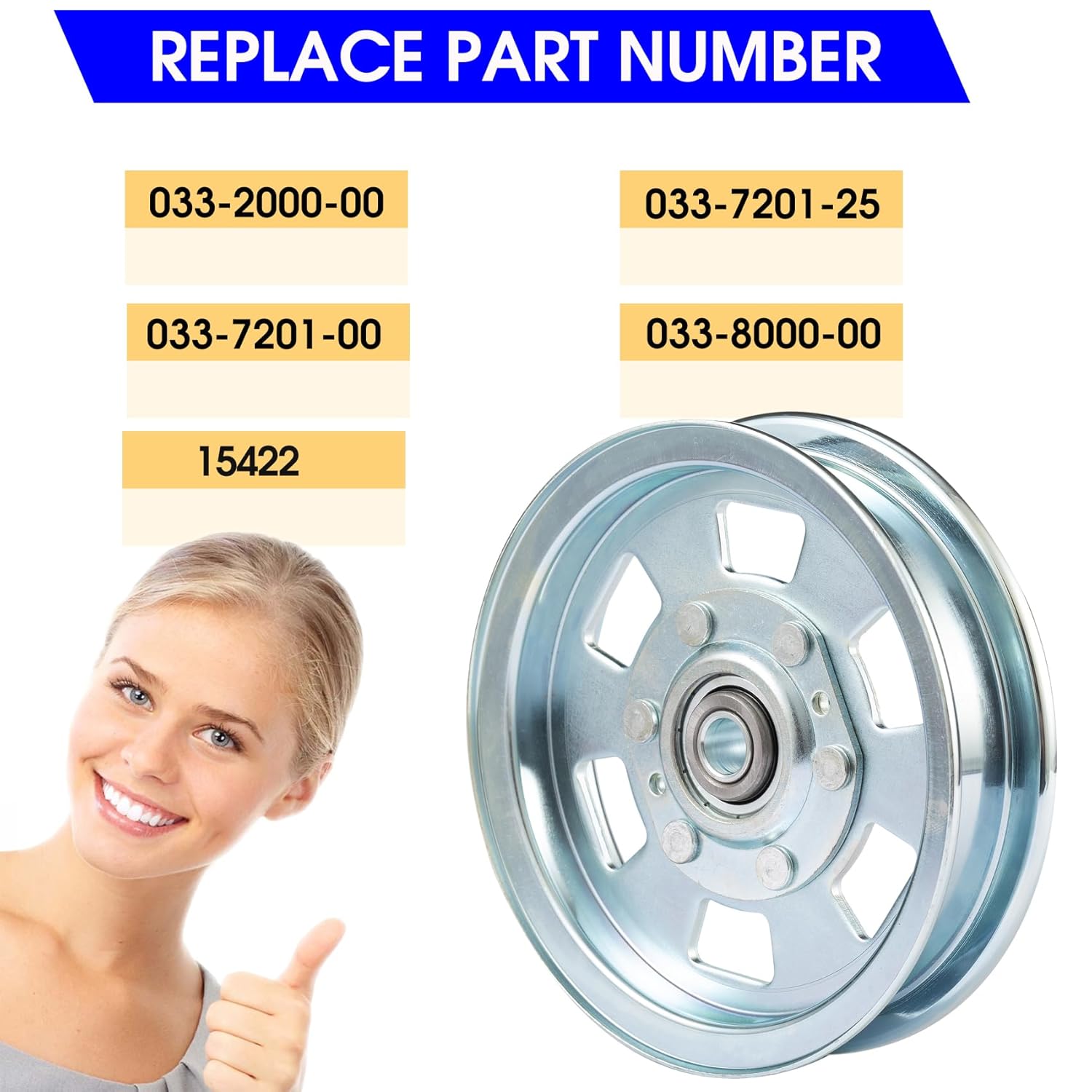 Lawn Mower Idler Pulley 033-2000-00, 033-7201-00, 033-7201-25, 033-8000-00 fit MZ Series 48" & 54" Decks, ZT Series 48", 50" 54", 60" Decks, and 54", 61", 72" Decks, 2 Pack