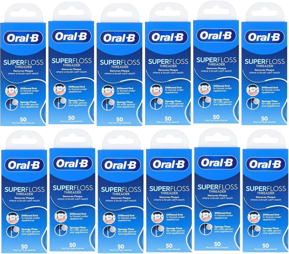 Oral-B Super Floss Pre-Cut Mint Strands,Threaders 50 Count per Pack, Pack of 12