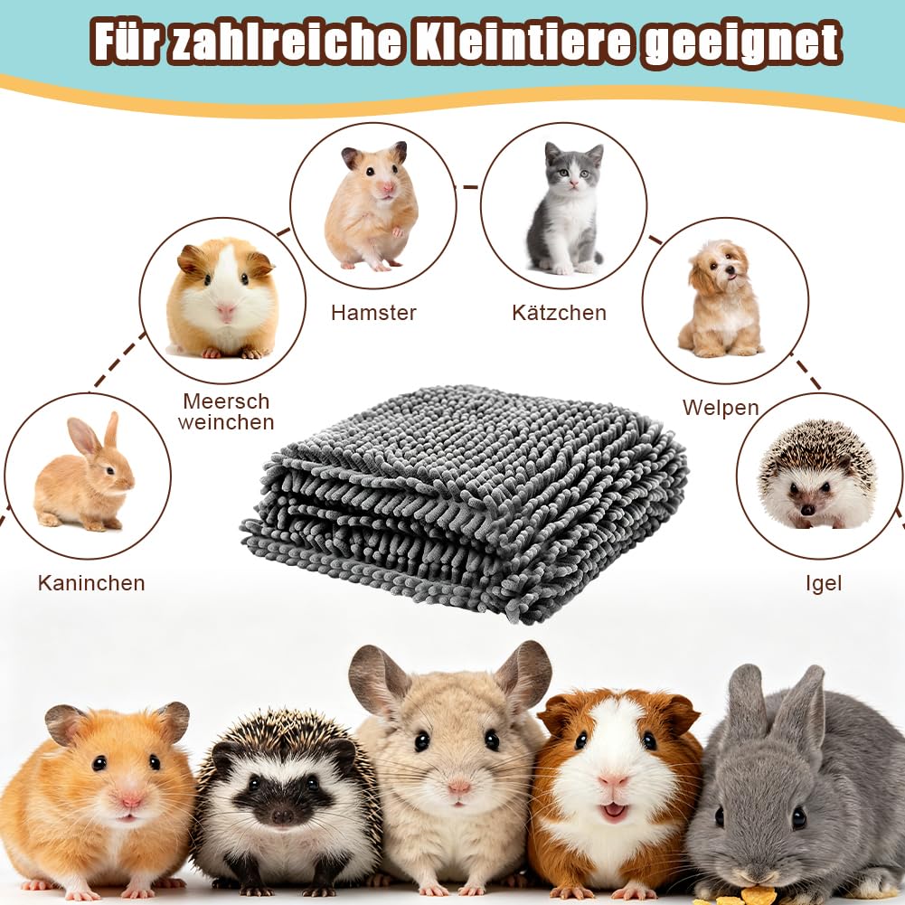 3 Stück Meerschweinchen Unterlage aus Chenille-Stoff 60x40cm, Saugfähige Pipipads mit rutschfester Unterseite, Waschbare Kleintierunterlage für Hamster Kaninchen Chinchilla, schmutzabweisendes