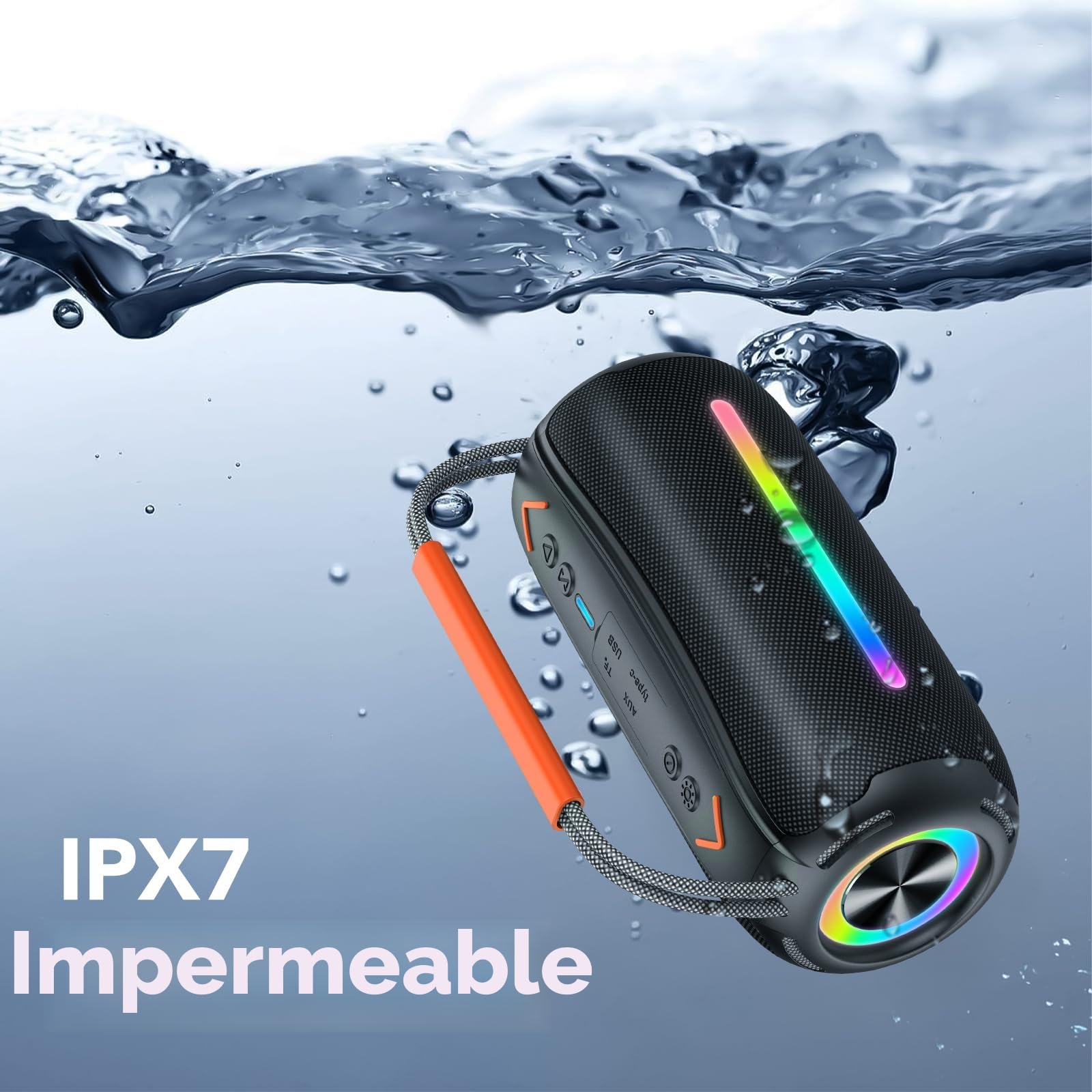 aowoka Altavoz Bluetooth Portátil 40W con Asa, Altavoz Potente con Subwoofer Doble, Bluetooth Speaker Impermeable IPX7, con Luz RGB, TWS/AUX/TF - Ideal para Fiestas, Viajes y Exteriores