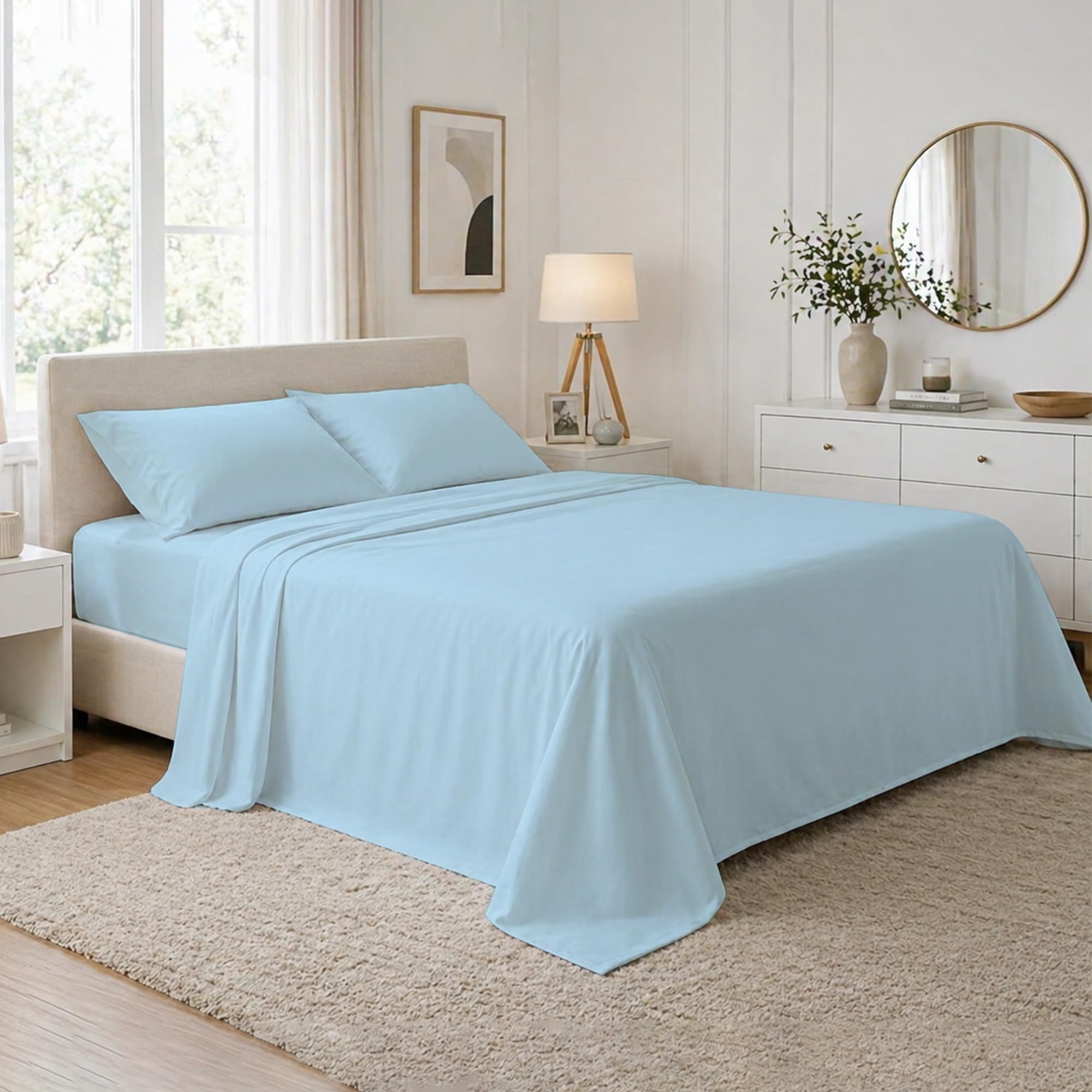 DANYDude 400 Thread Count Flat Sheets Single 100% Egyptian Cotton Sheets Single Flat Sheets - Luxury Soft, Breathable & Machine Washable Flat Bed Sheet Single