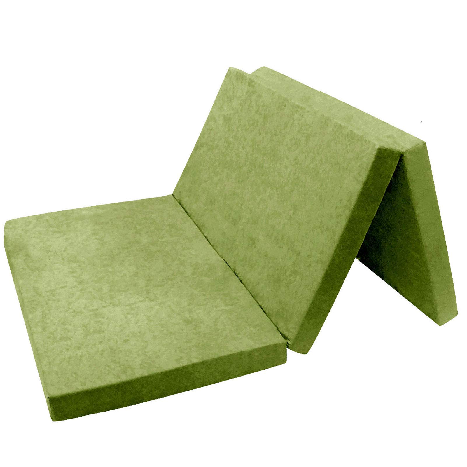 FORTISLINE - Klappmatratze 195x120x8cm - 3-teilige Faltmatratze - H2 Gästematratze - Camping Faltbare - Kamping Bett - Waschbar Bezug - Erwachsene Klappbar - Reisematratze - Schaumstoff Matratze Hellgrün