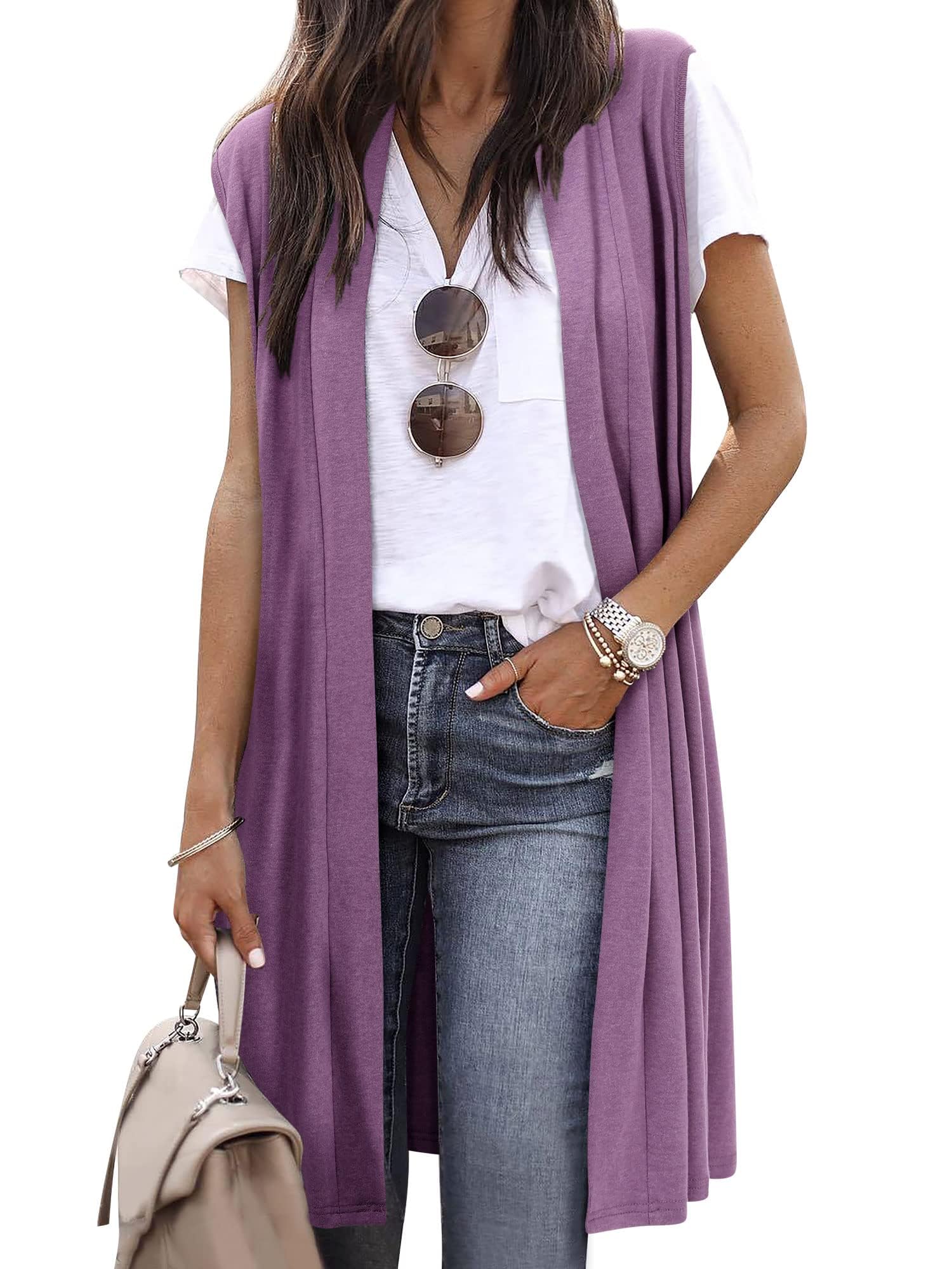 ZXZY Long Vest for Women Sleeveless Dusters Knit Cardigan Outwear Vest