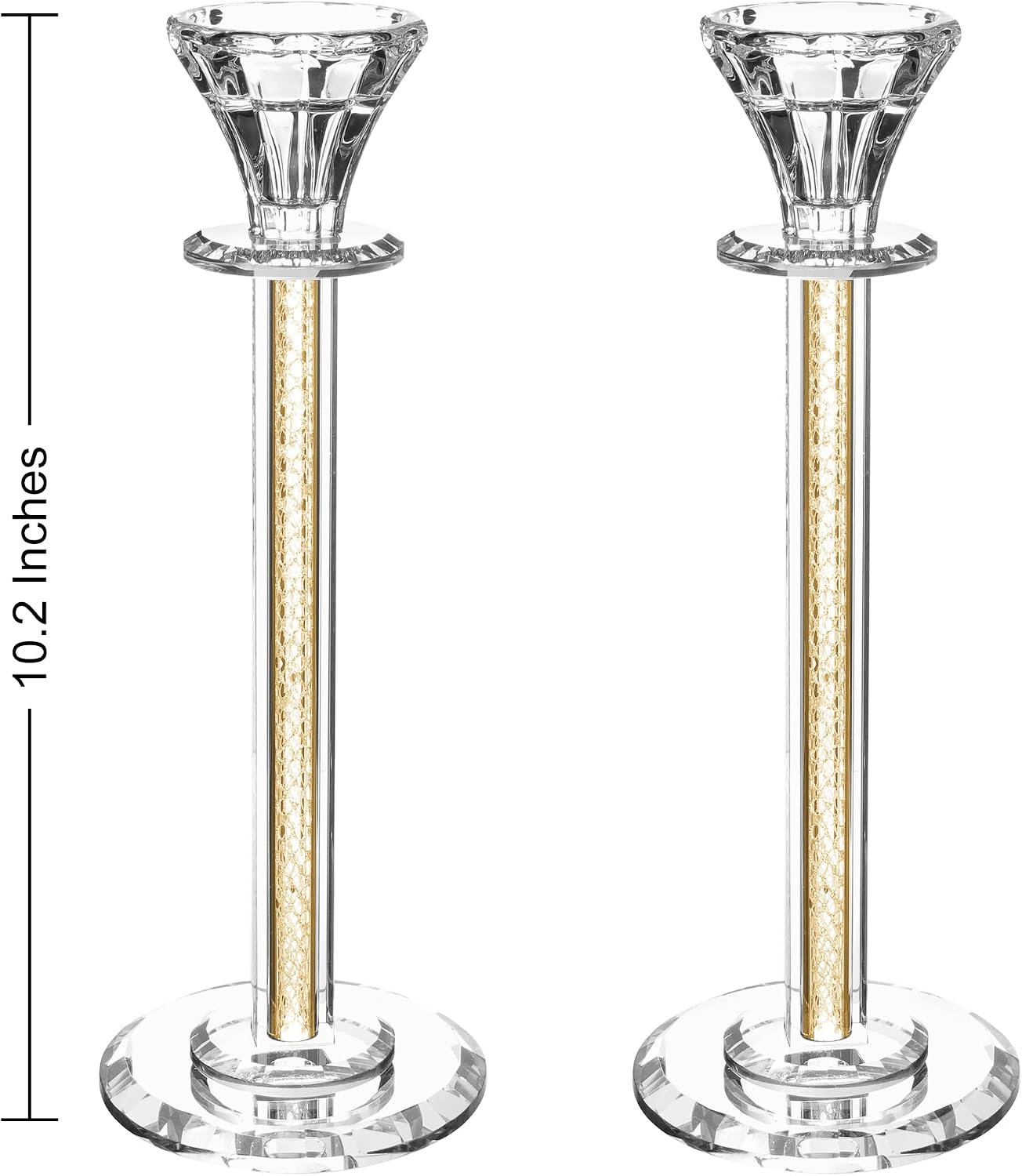 Crystal Candle Holders Set of 2-10.2" Tall Crystal Candlestick Holders with Gold Netting & Mirror Base - Decorative Centerpiece for Taper Candles and Tea Light Candles (Gold)