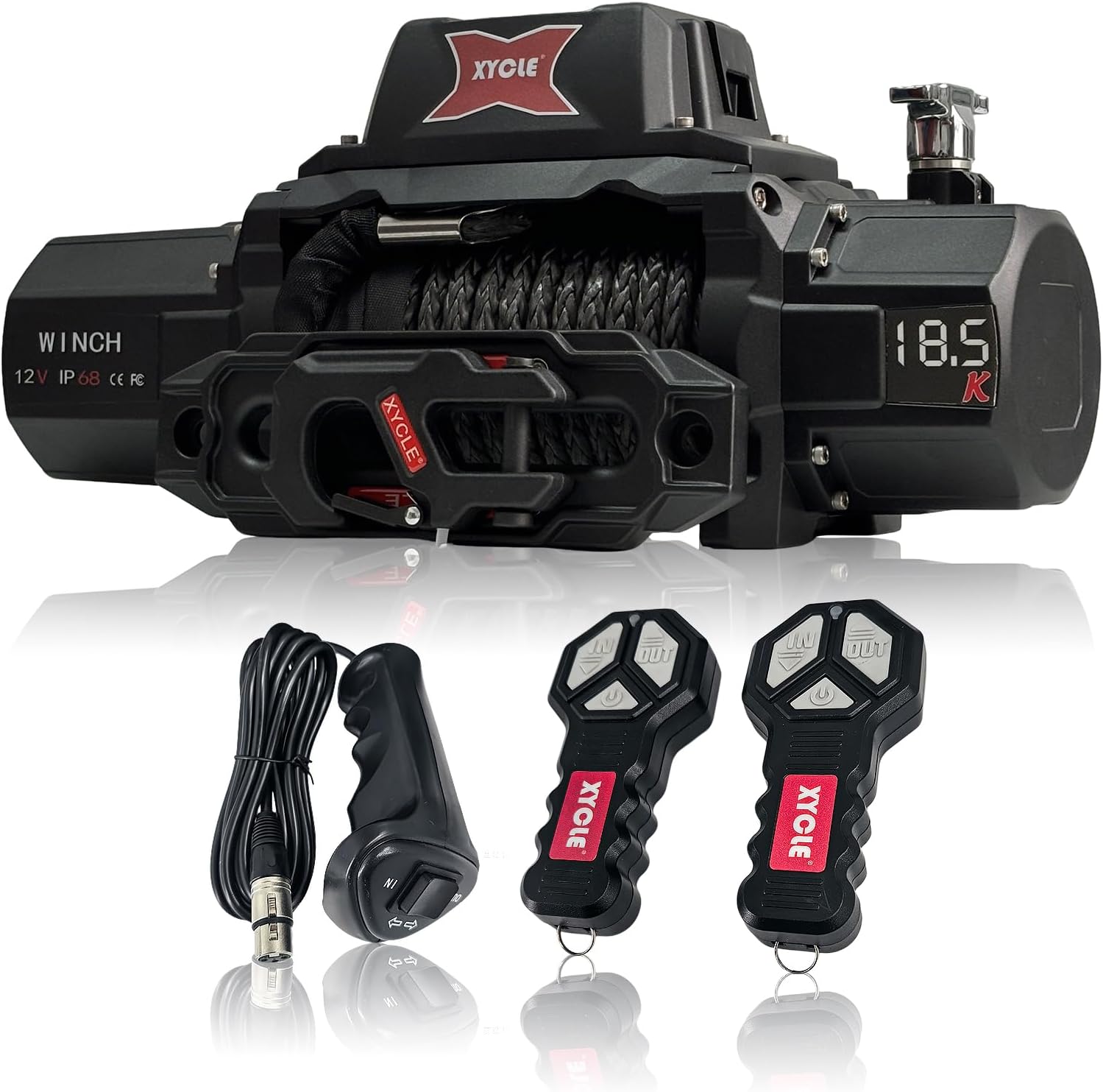 XYCLE18500lbs12V Electric Winch IP68waterproofOff-Road Vehicle Rescue winchs with2wireless Remote Controls and Synthetic Rope Suitable for Towing SUVs,Loggers,Trucks,Trailers,Jeeps,4WD (Dark-Gray)