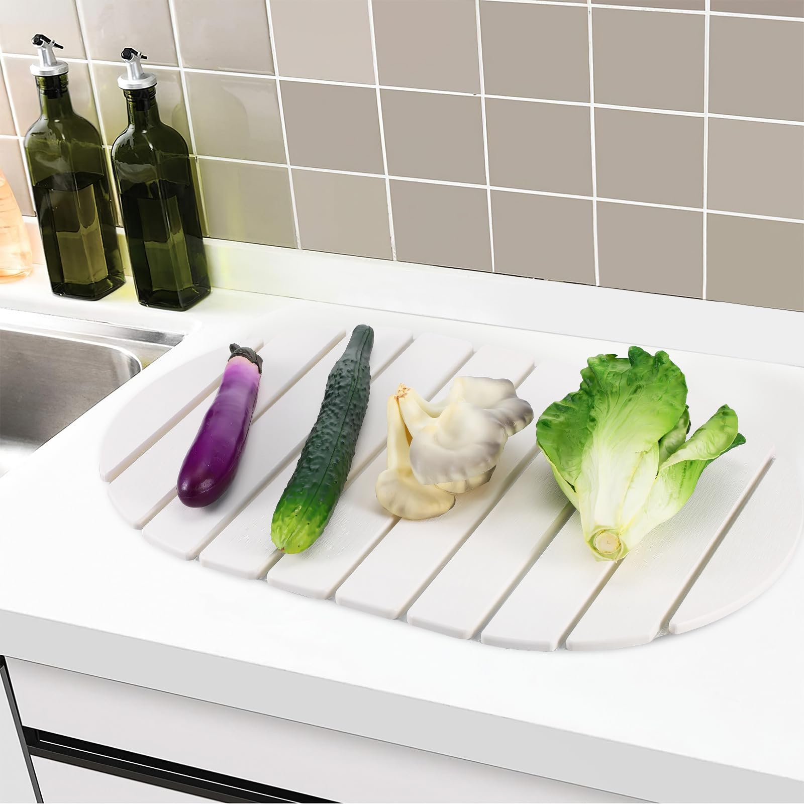SOLUSTRE Tapis Égouttoir à Vaisselle Pliable et Résistant en Diatomite Tapis Drainant Blanc au Design Moderne et Élégant pour Petites Cuisines