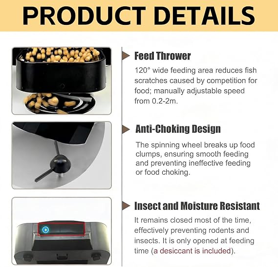 Automatic Fish Feeder 4/10l Auto Fishs Feeder Automatic Dispenser,Adjustable Auto Fish Food Dispenser with Timer,Support Support Battery&Ac&Solar Panel Powered Charging Fish Food Feeder(Silver,10L)