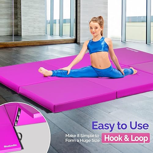 Miniatura 3 de Matladin Tapete plegable de gimnasia de 6 pies, de tres pliegues para gimnasio, ejercicio aeróbico, 6 x 2 x 2 pulgadas con cierre de gancho y bucle