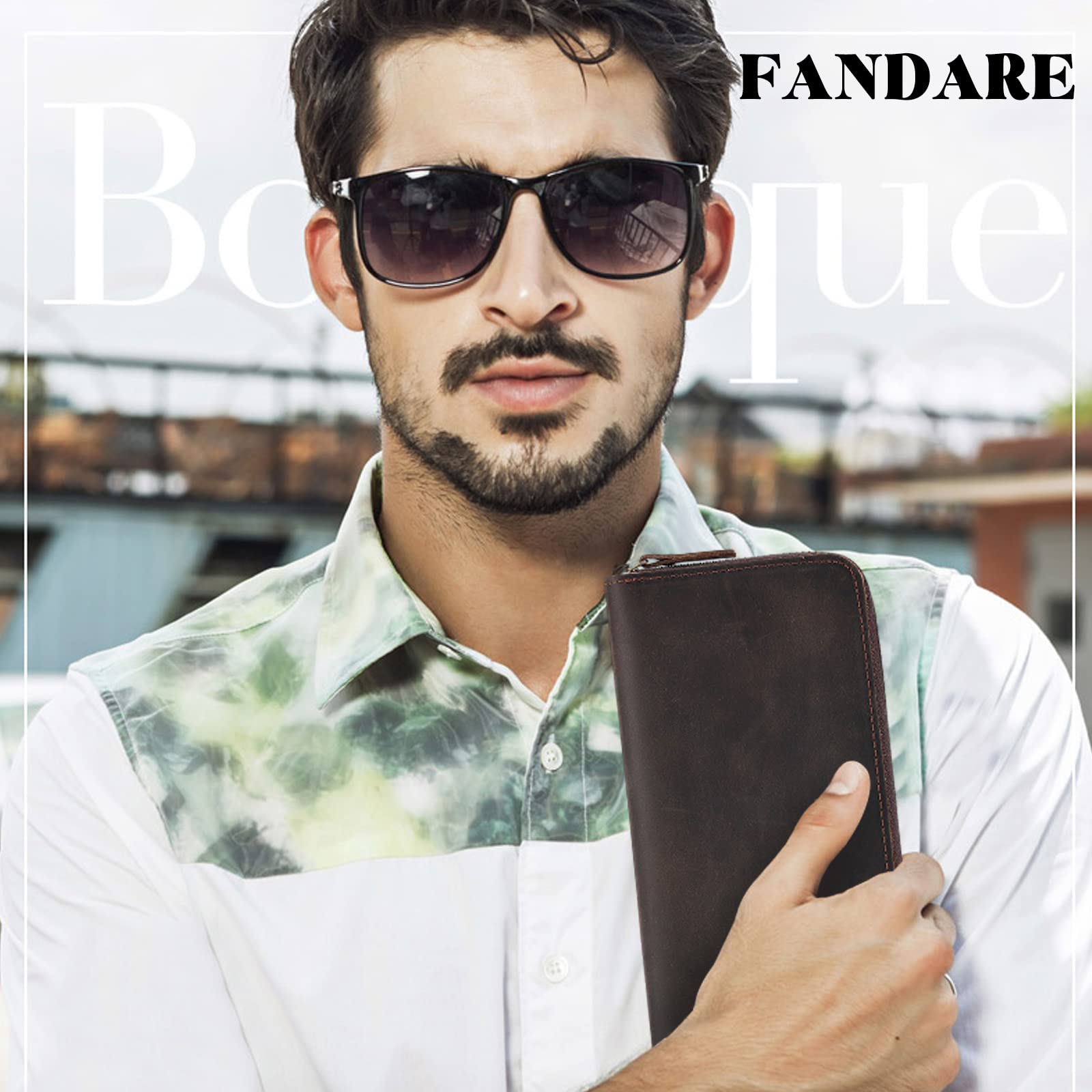 FANDARE Portafoglio Porta Carte di Credito RFID Blocking Portamonete Uomo Retrò pochette Portafogli Pelle Portafoglio con 8 Porta Carte di Credito, 2 Scomparti Banconote Portamonete Porta Tessere